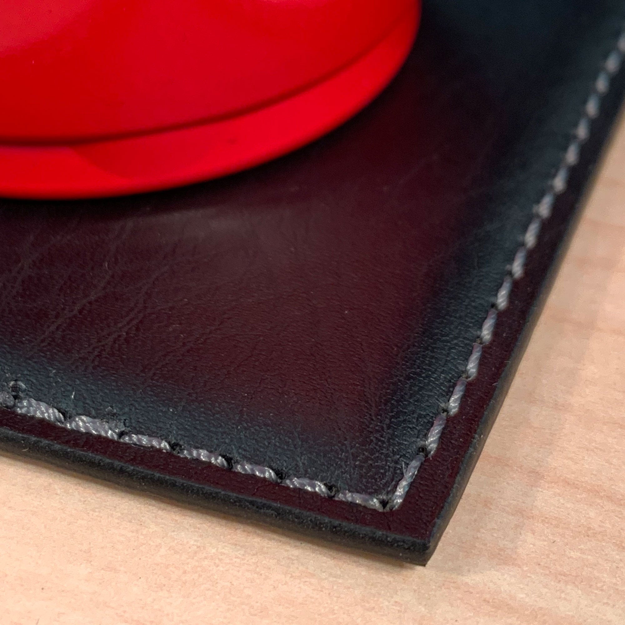 Black Leatherette Low Profile Coaster w/ White Stitching
