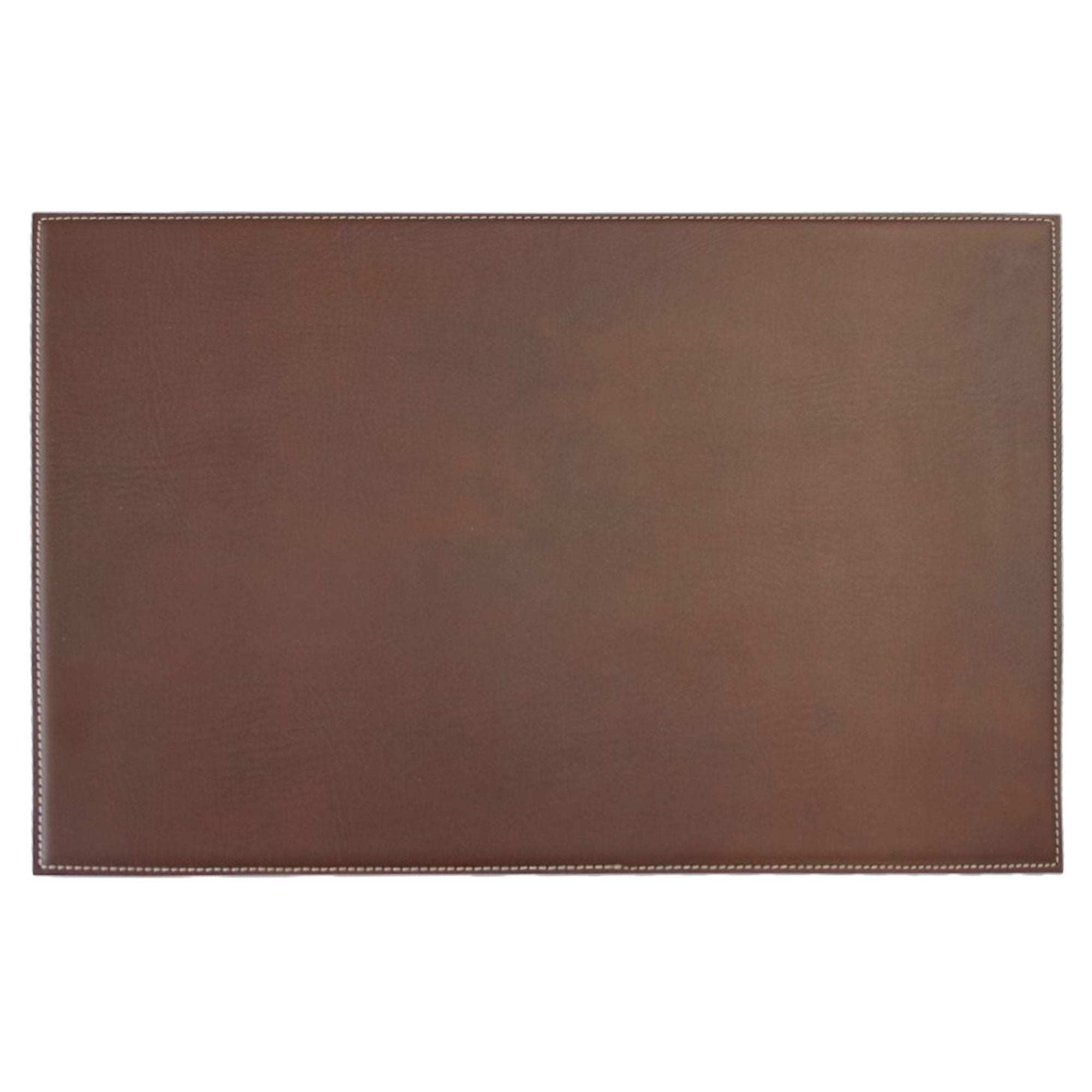 Brown 17" x 12" Leatherette Square Corner Placemat w/ White Stitching