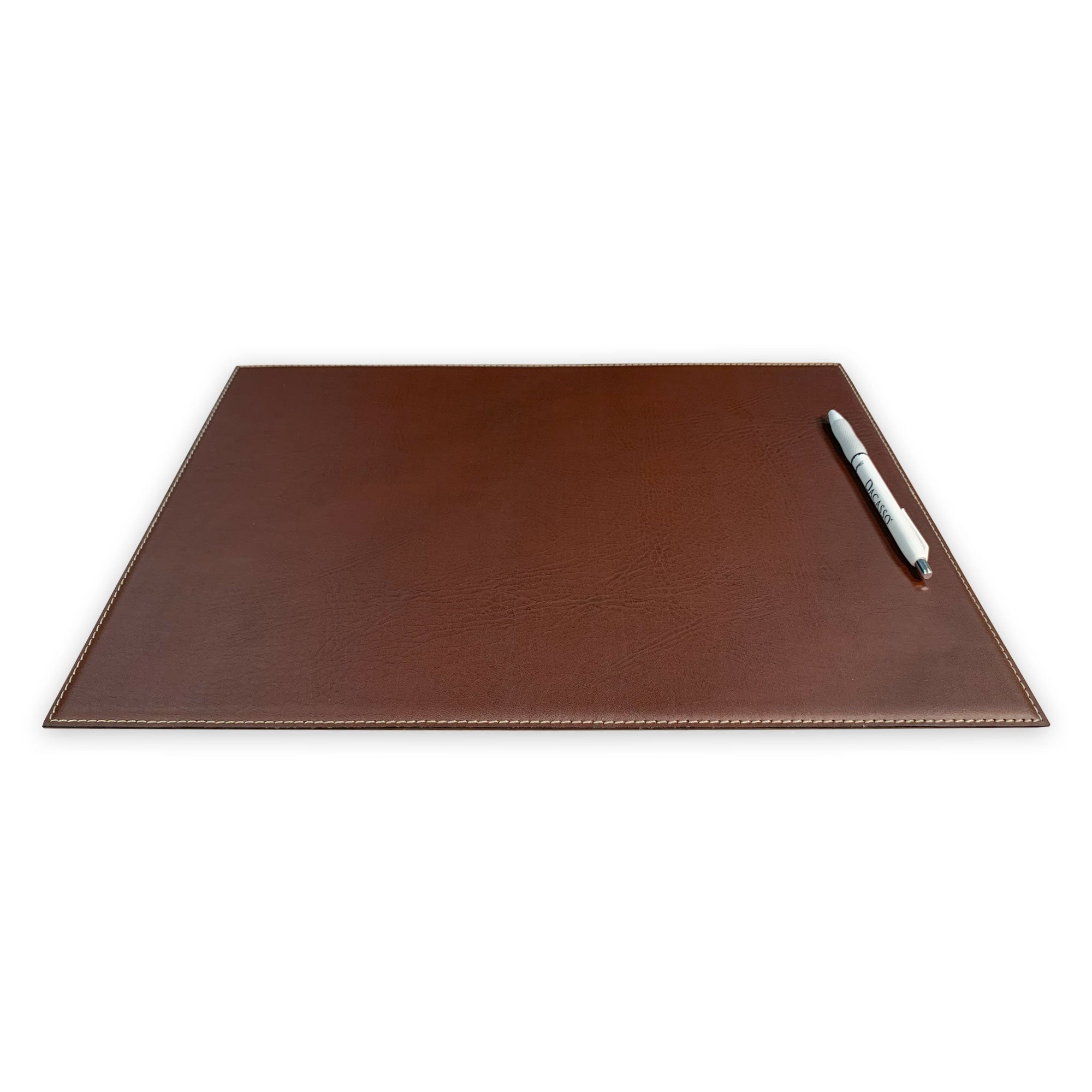 Brown 17" x 12" Leatherette Square Corner Placemat w/ White Stitching