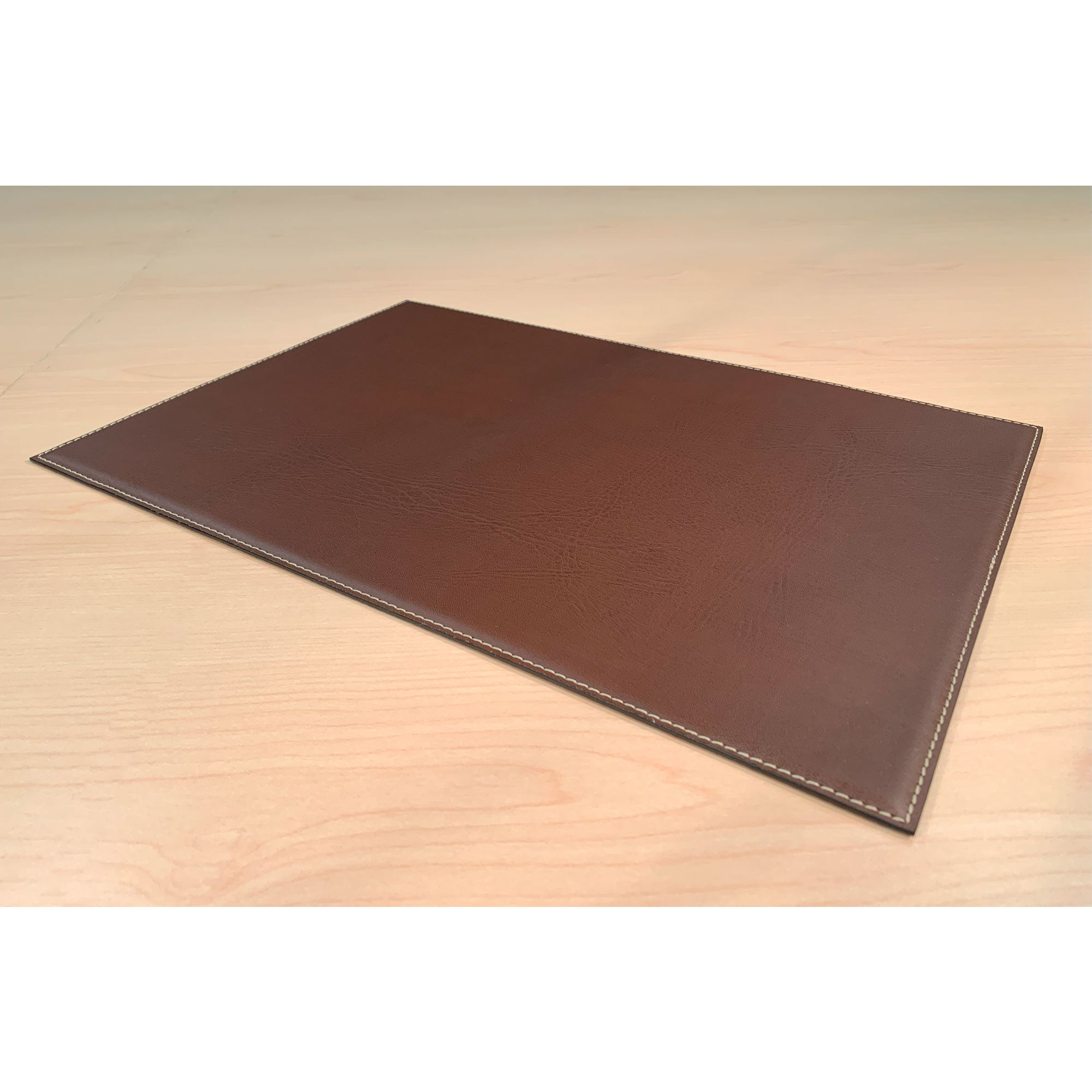 Brown 17" x 12" Leatherette Square Corner Placemat w/ White Stitching
