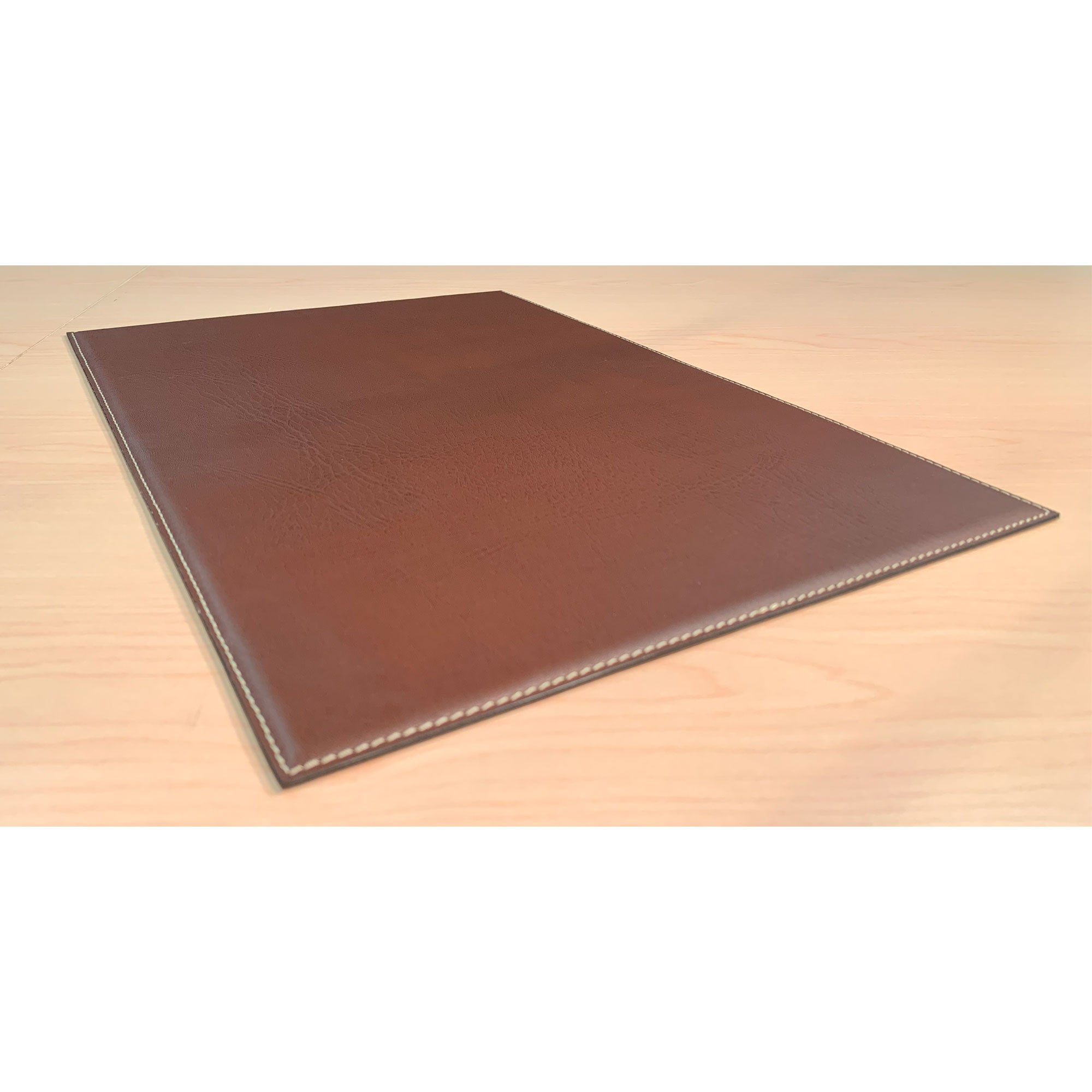 Brown 17" x 12" Leatherette Square Corner Placemat w/ White Stitching