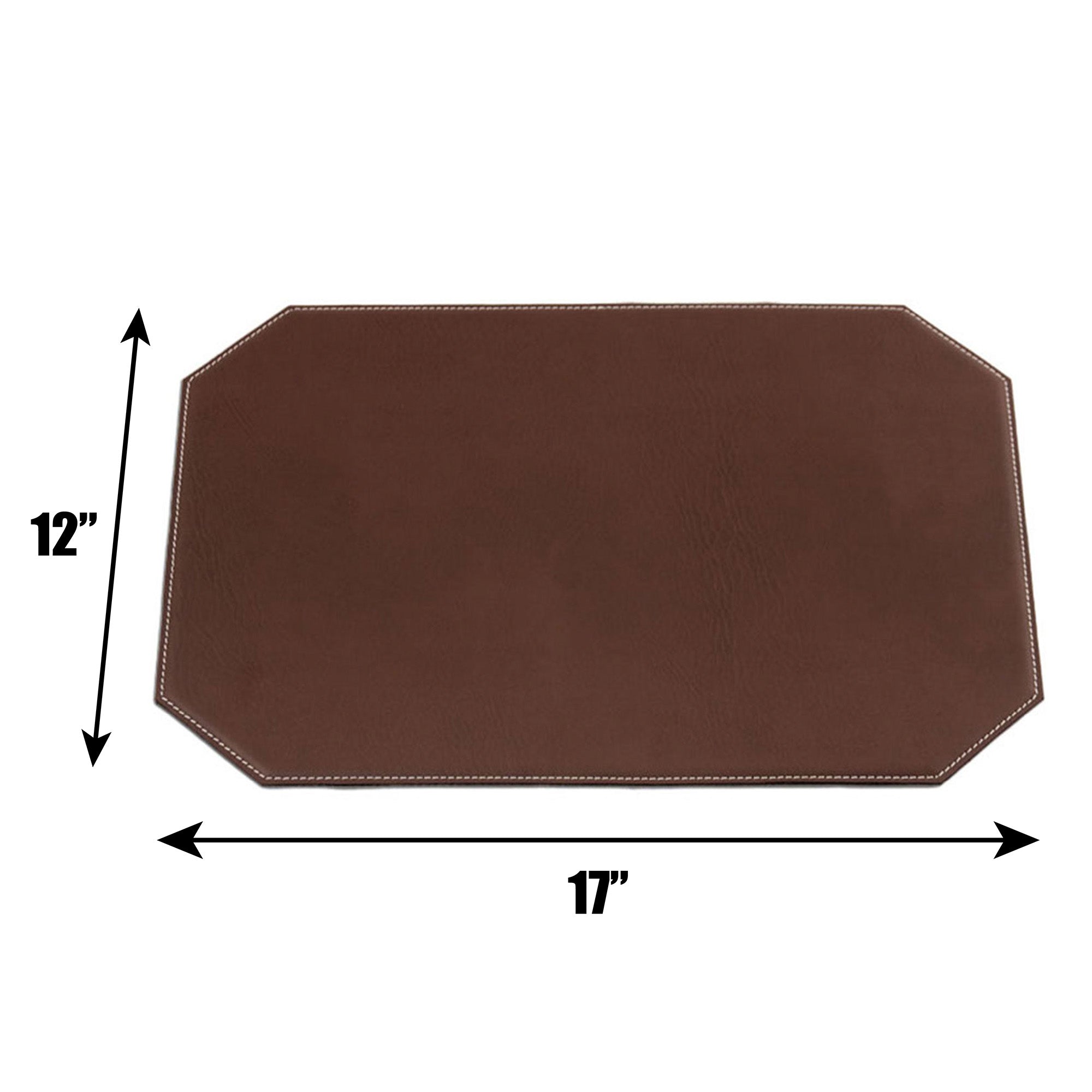 Brown 17" x 12" Leatherette Cut Corner Placemat w/ White Stitching
