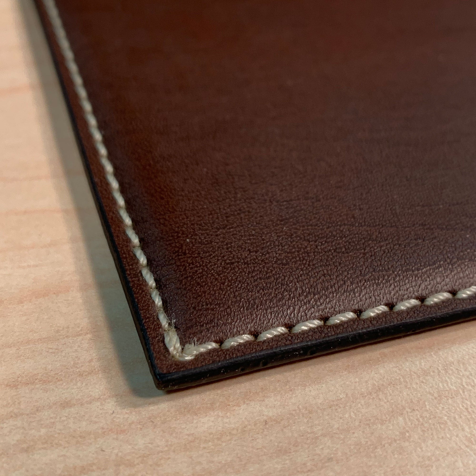 Brown Leatherette Low Profile Square Coaster w/ White Stitching