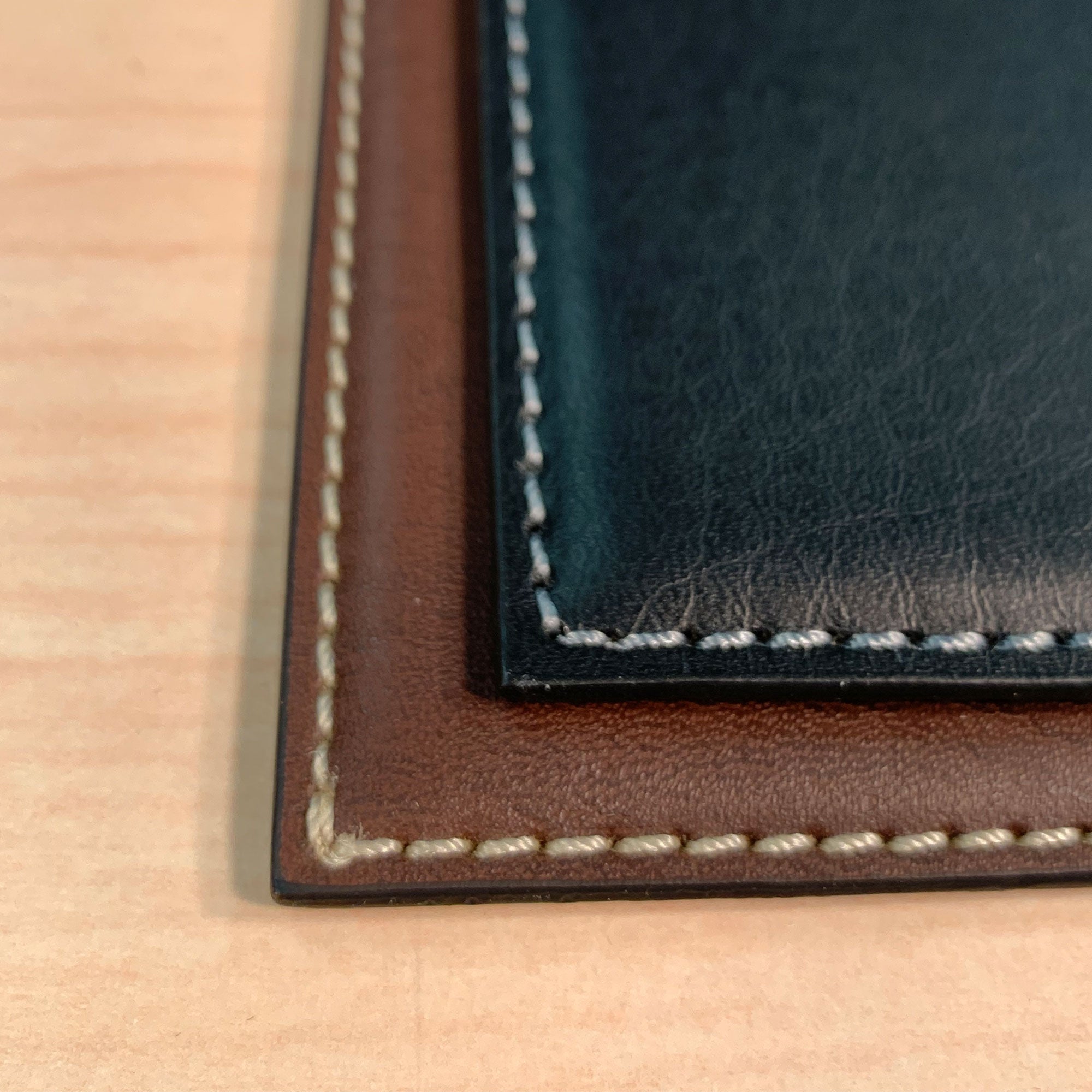 Brown Leatherette Low Profile Square Coaster w/ White Stitching