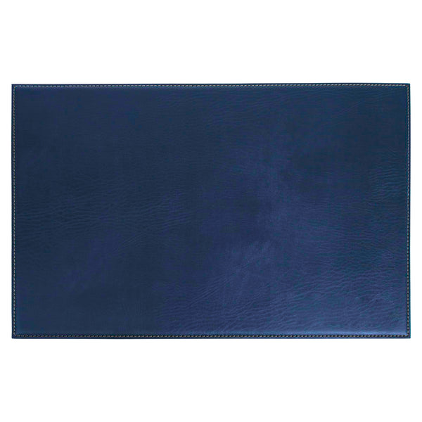 Navy Blue 17" x 12" Leatherette Square Corner Placemat w/ White Stitching