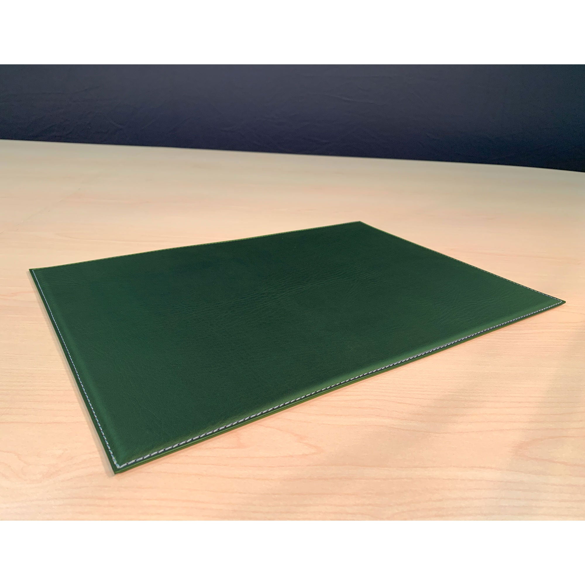 Dark Green 17 x 12 Leatherette Square Corner Placemat w/ White Stitching