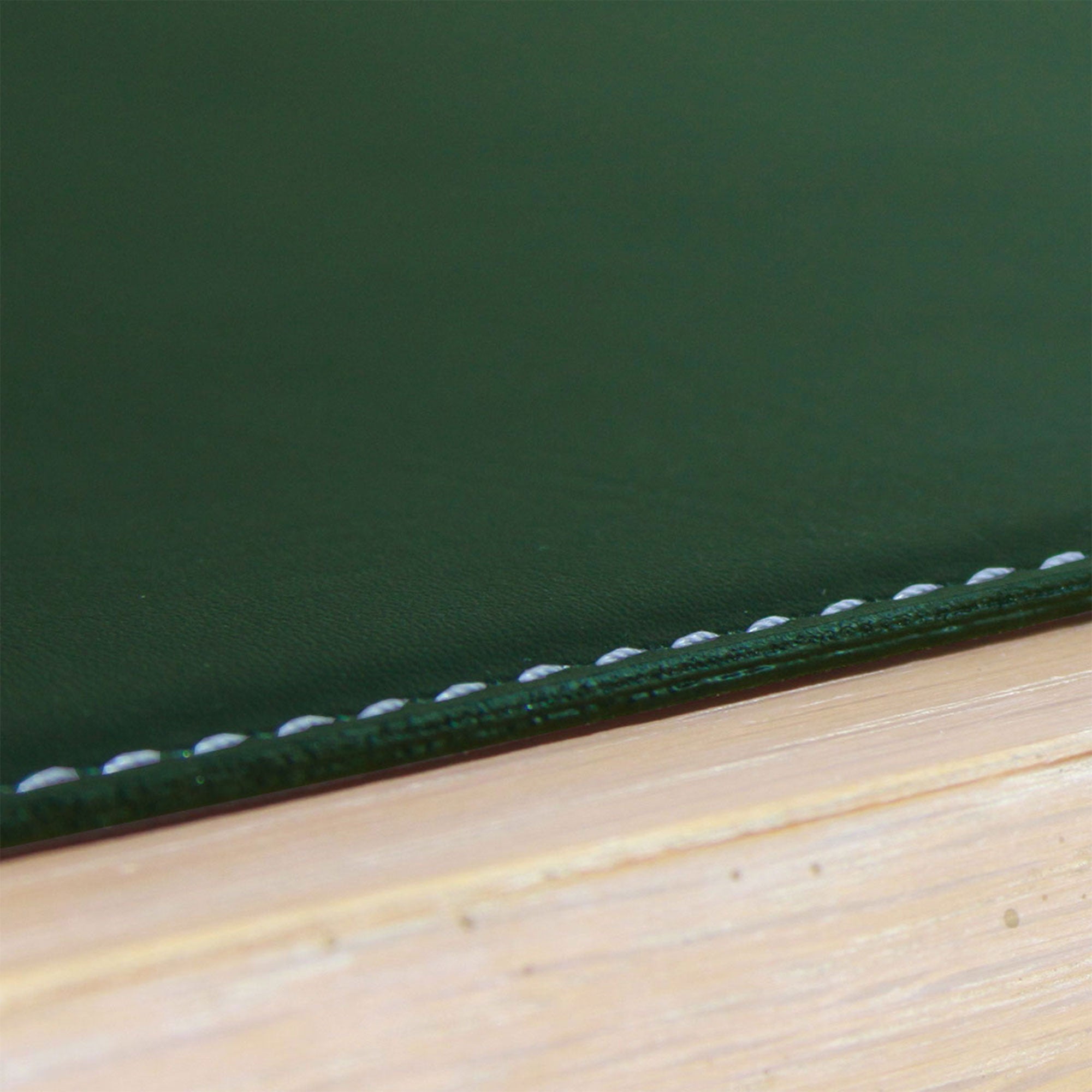 Dark Green 17 x 12 Leatherette Square Corner Placemat w/ White Stitching