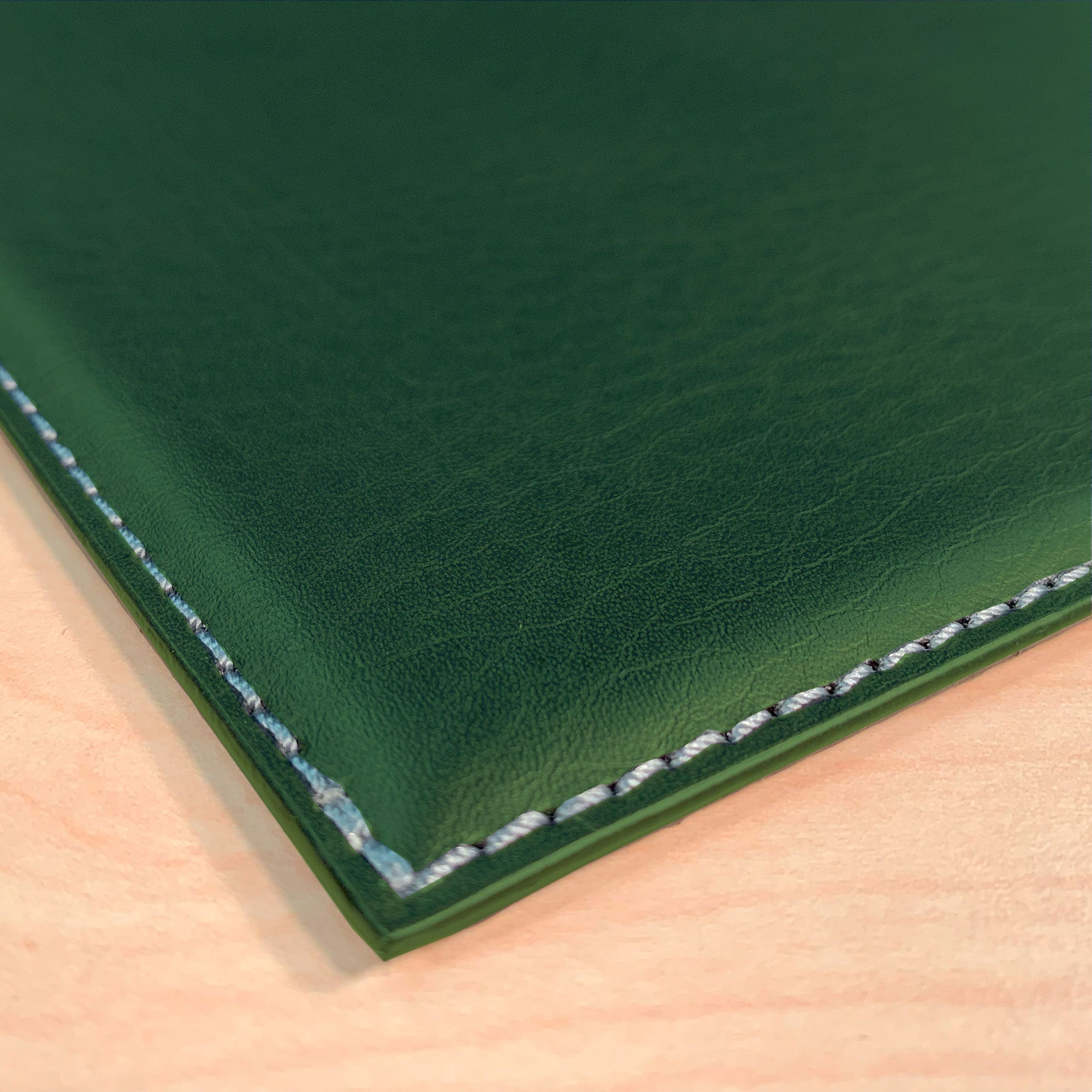 Dark Green 17 x 12 Leatherette Square Corner Placemat w/ White Stitching