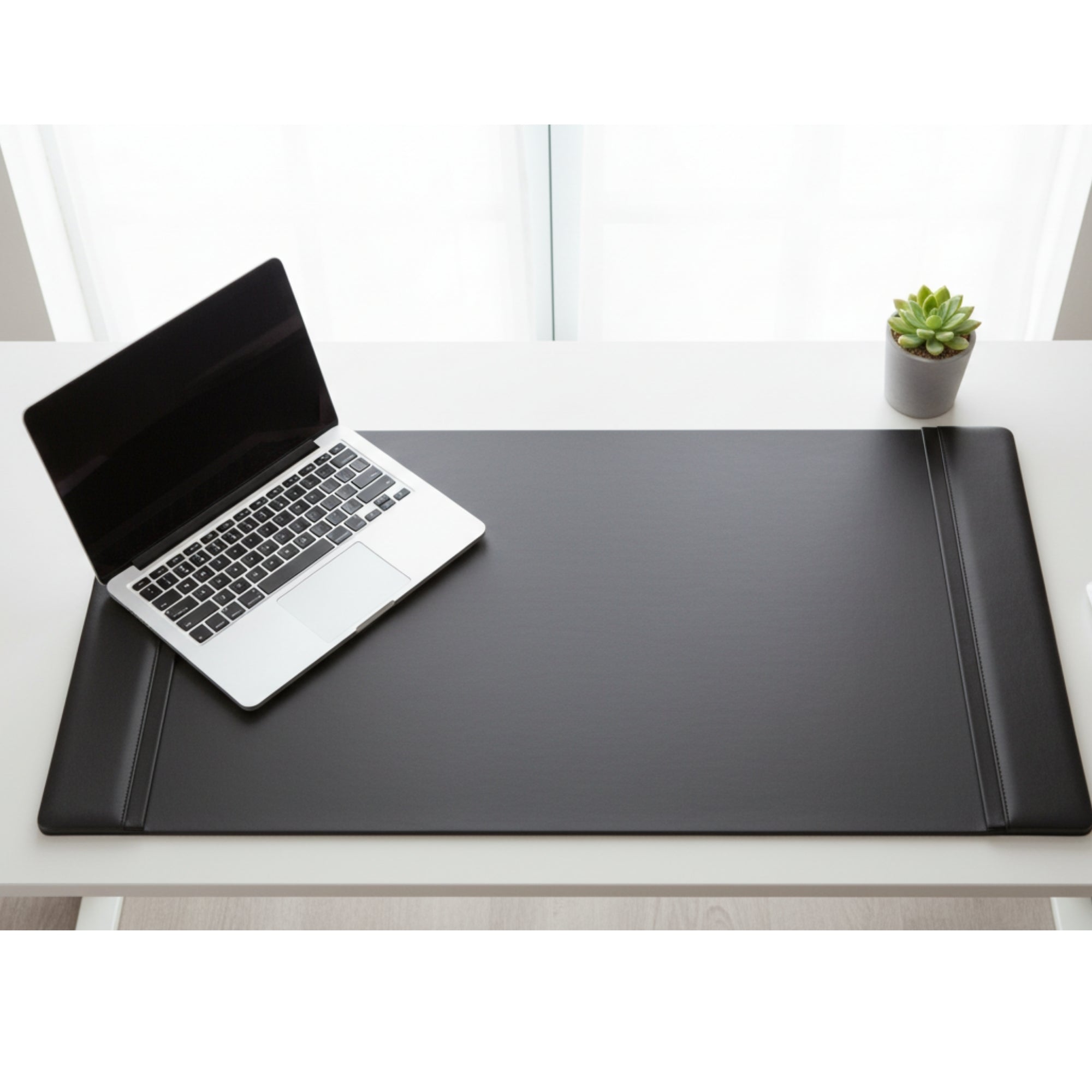 Black Leather 34 x 20 Side-Rail Desk Pad
