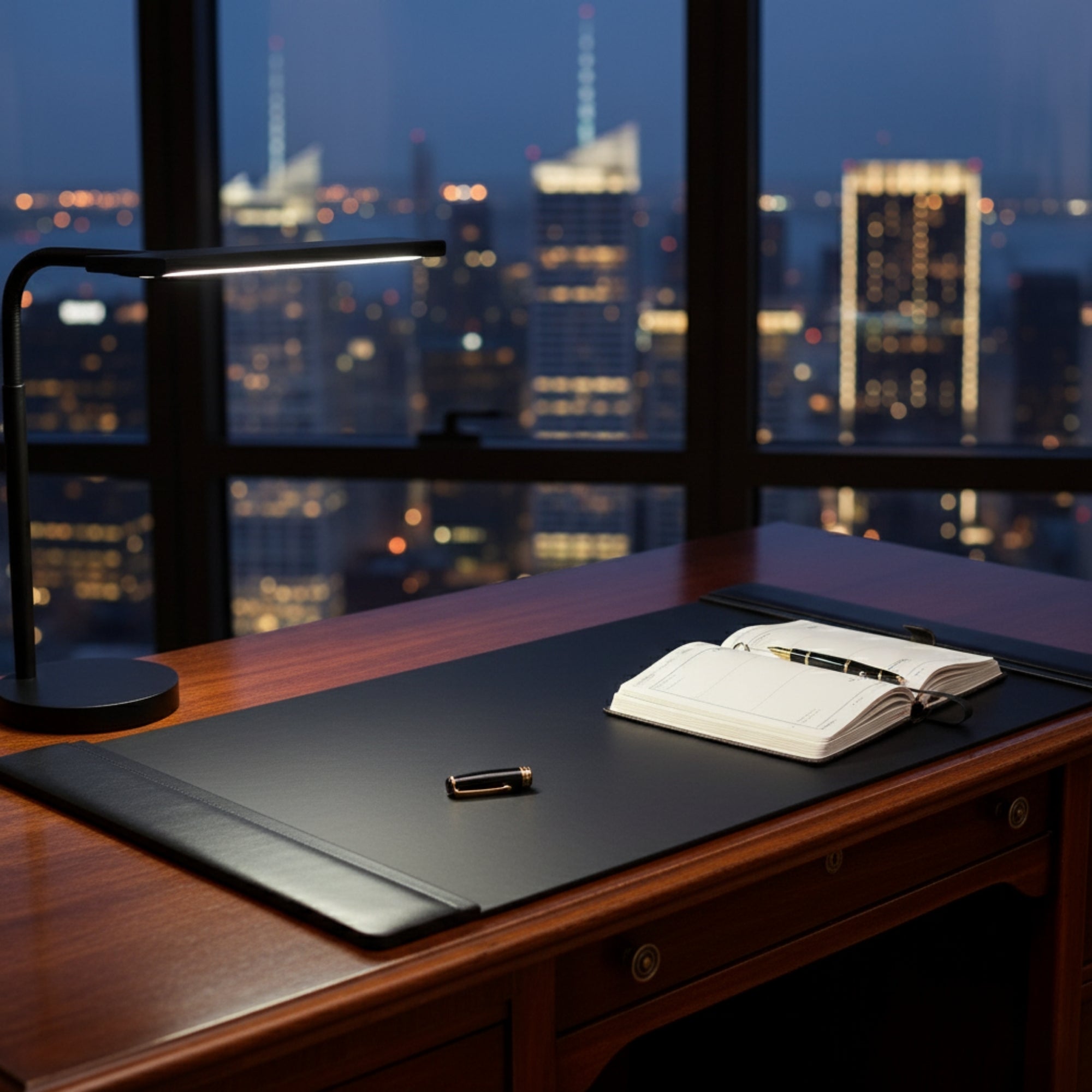Black Leather 34 x 20 Side-Rail Desk Pad