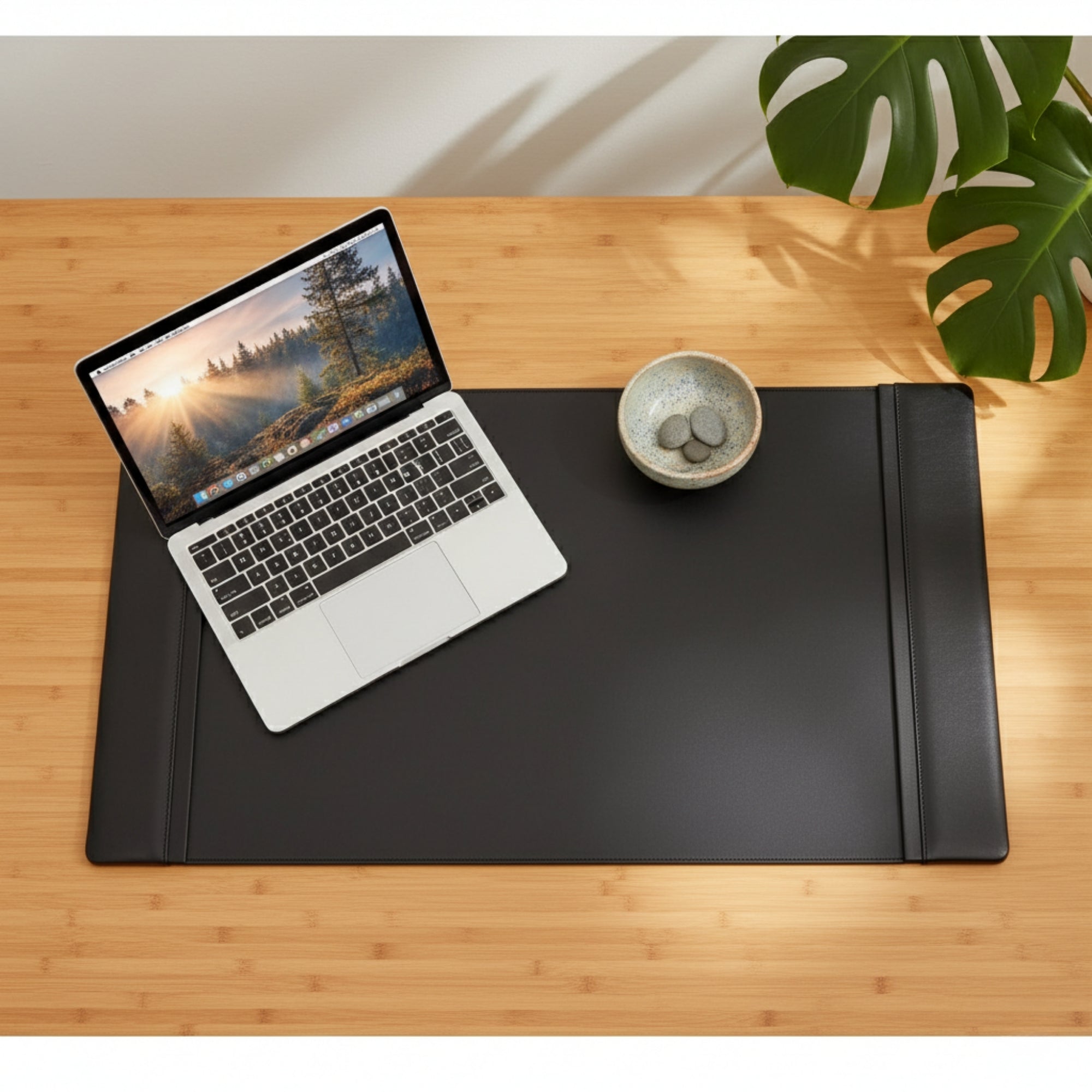 Black Leather 34 x 20 Side-Rail Desk Pad