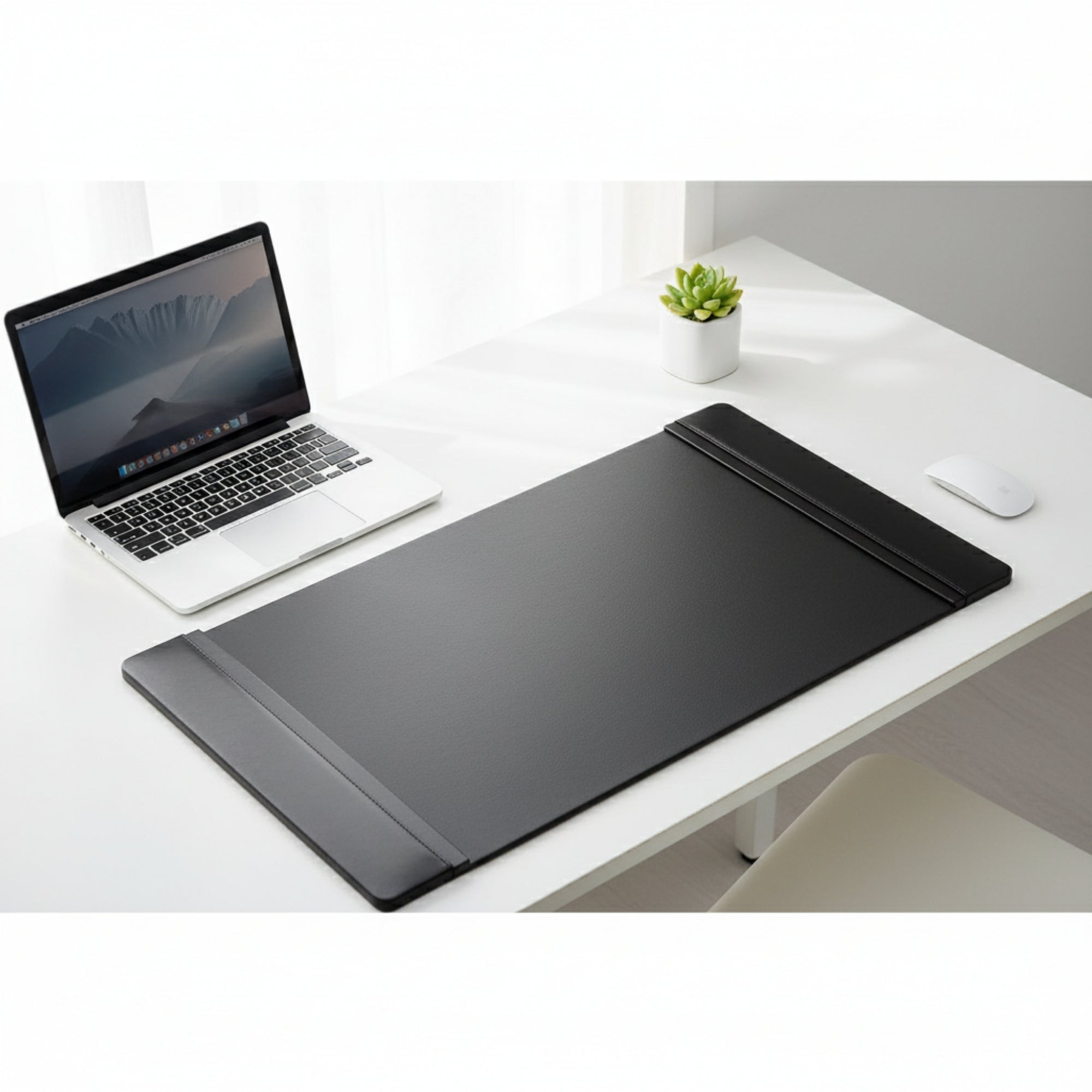 Black Leather 25.5" x 17.25" Side-Rail Desk Pad