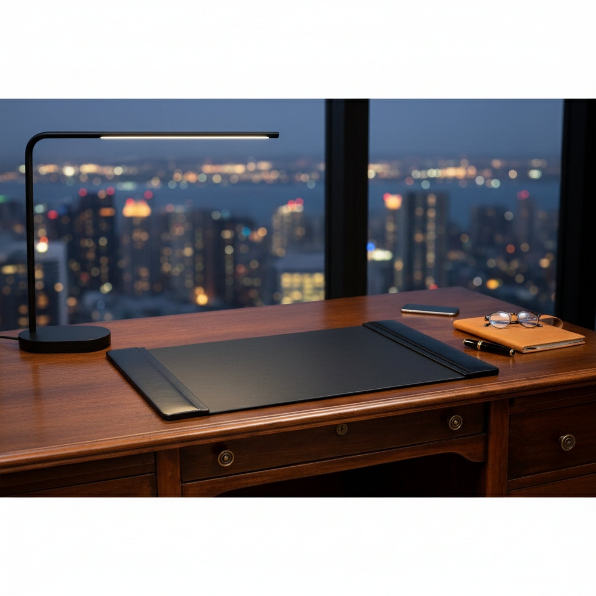 Black Leather 25.5" x 17.25" Side-Rail Desk Pad