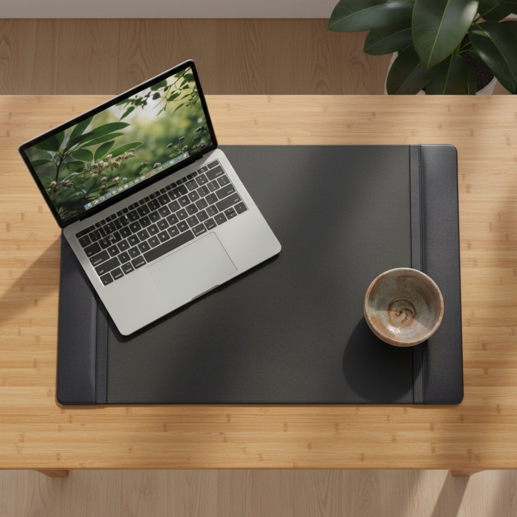 Black Leather 25.5" x 17.25" Side-Rail Desk Pad