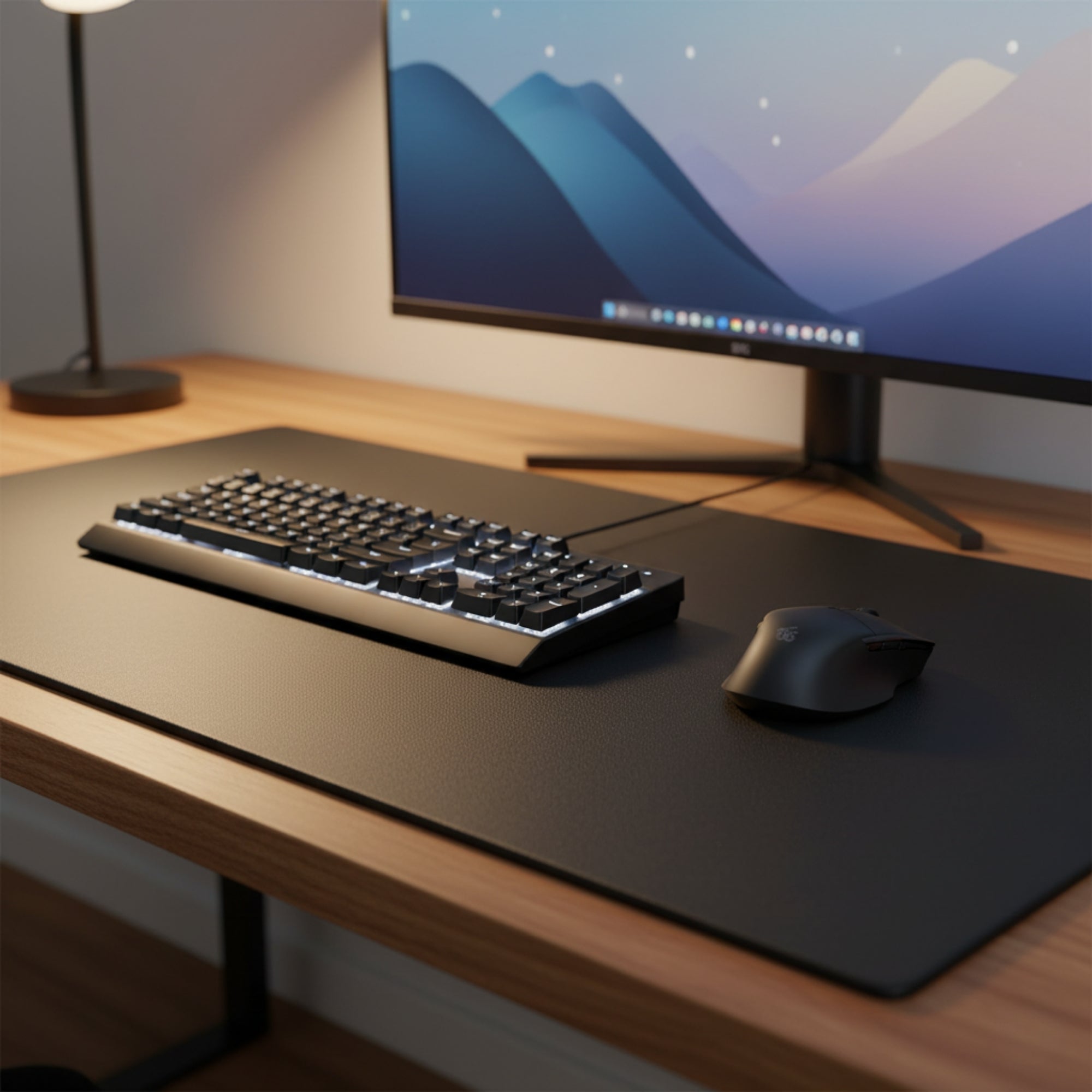 Black Leather 38" x 24" Desk Mat without Rails