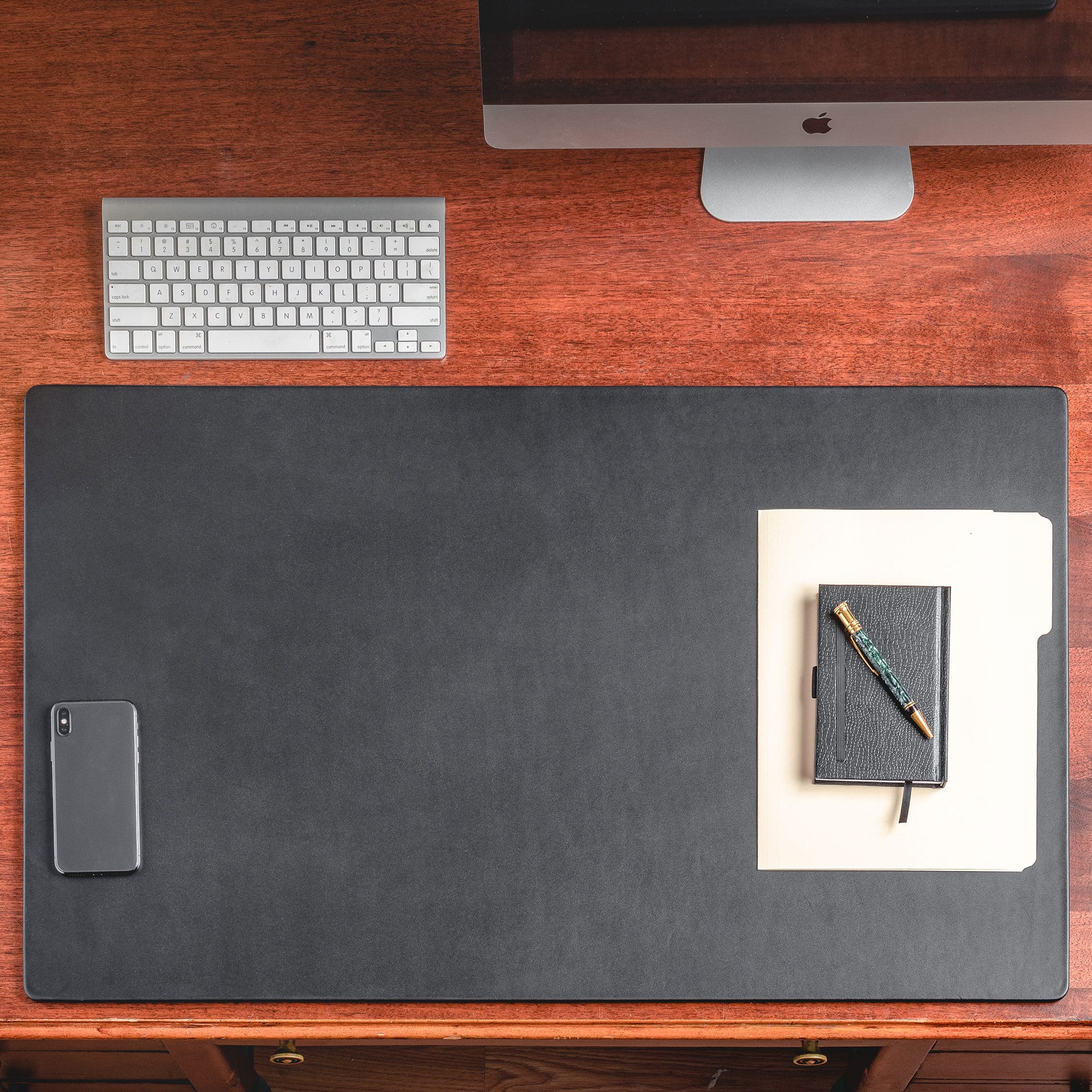 Black Leather 34" x 20" Desk Mat without Rails
