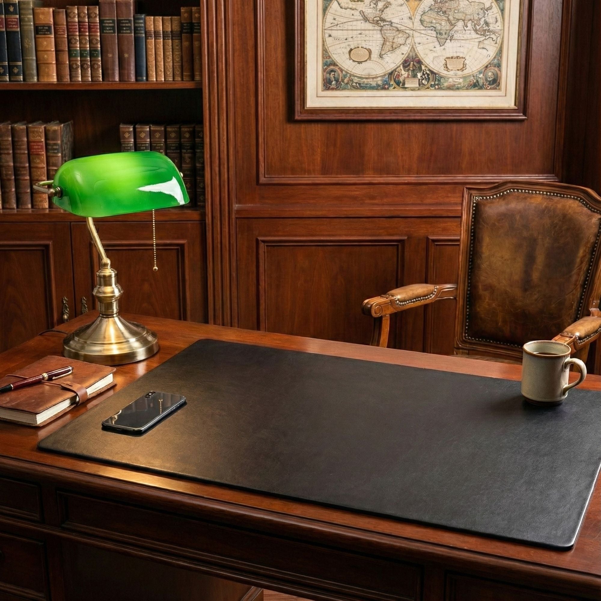 Classic Black Leather 30" x 19" Desk Mat without Rails