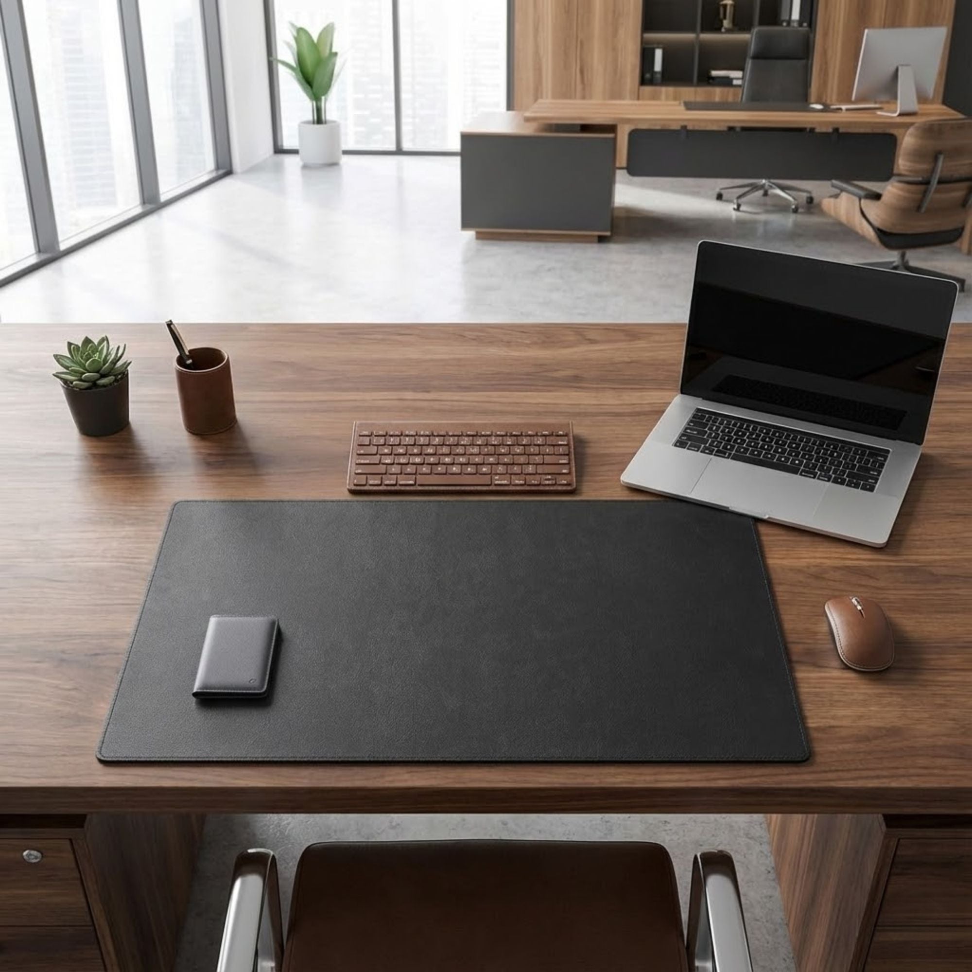 Classic Black Leather 30" x 19" Desk Mat without Rails
