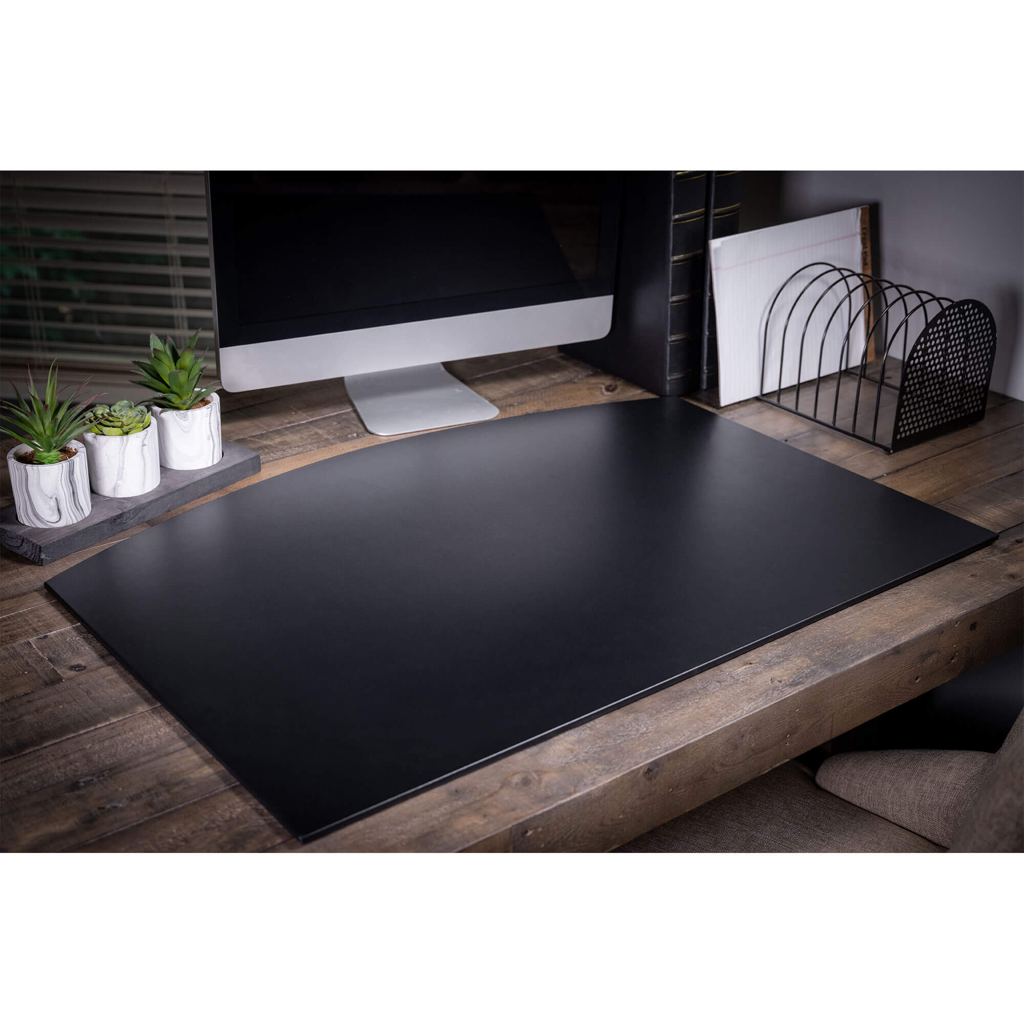 Classic Black Leather 34" x 24" Arched Desk Mat without Side-Rails