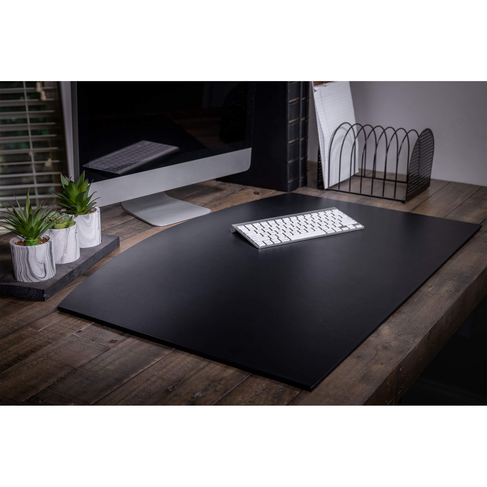 Classic Black Leather 34" x 24" Arched Desk Mat without Side-Rails