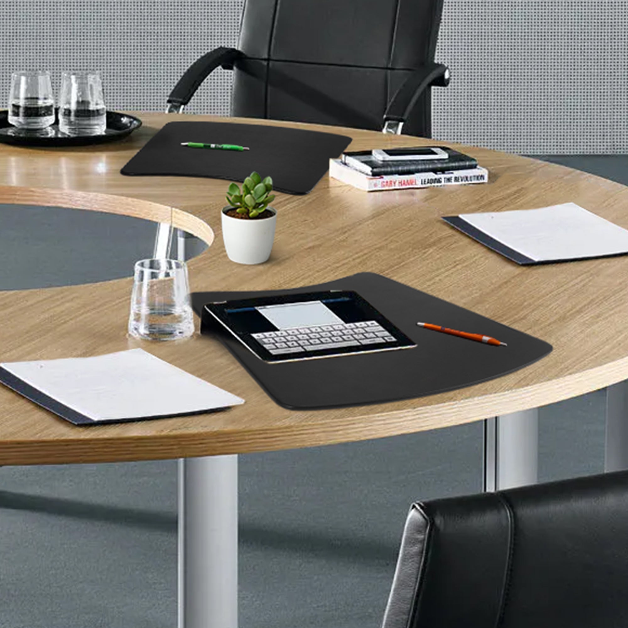 Classic Black Leather 17" x 14" Conference Pad for Round Table