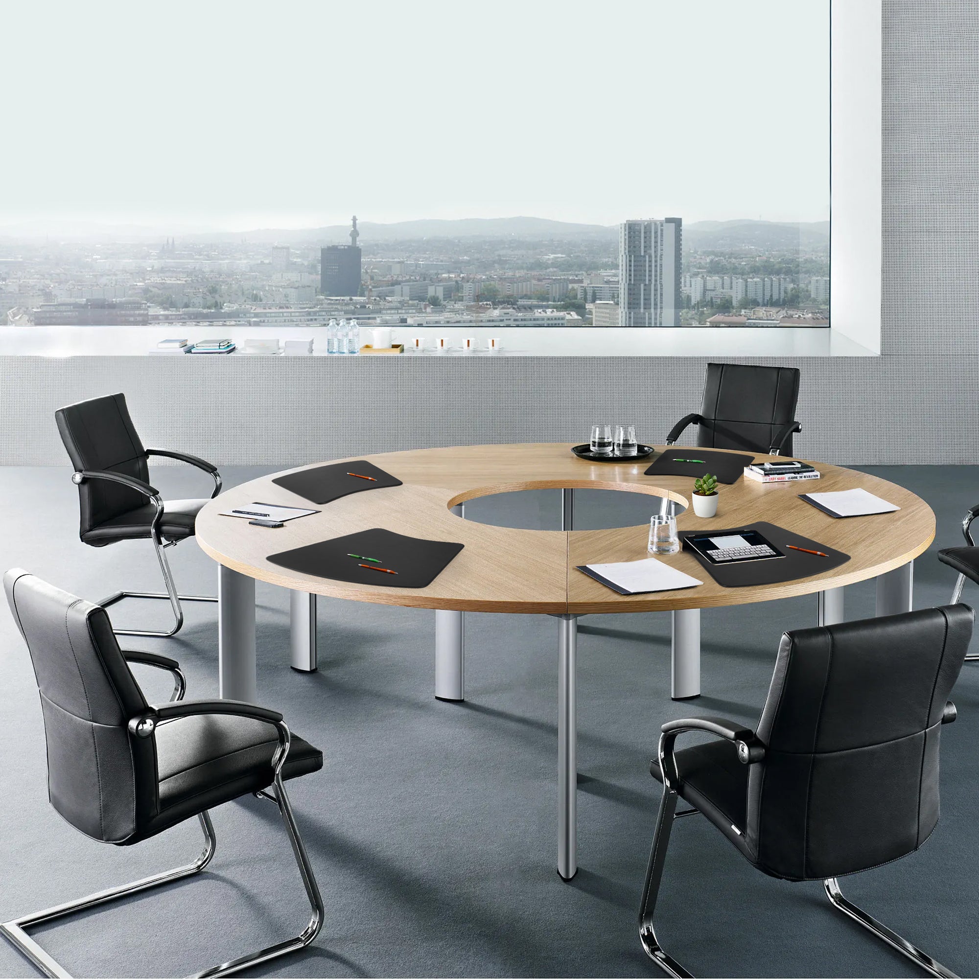 Classic Black Leather 17" x 14" Conference Pad for Round Table