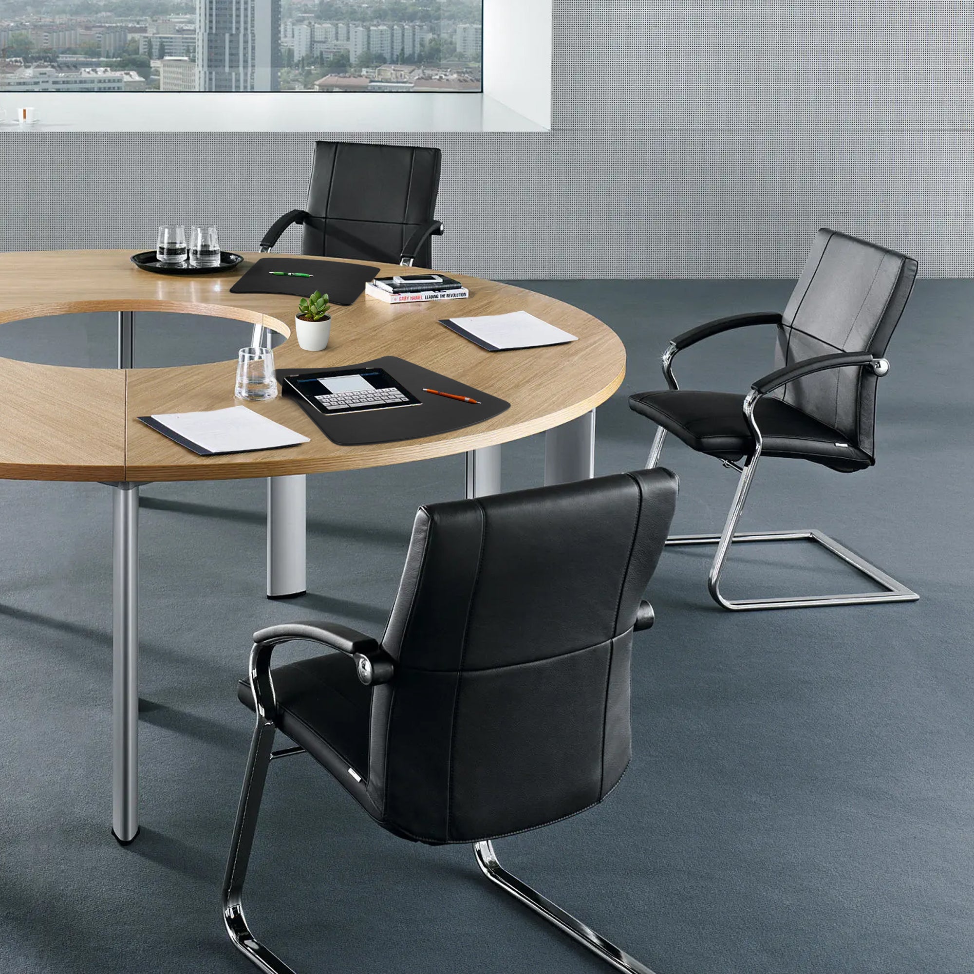 Classic Black Leather 17" x 14" Conference Pad for Round Table