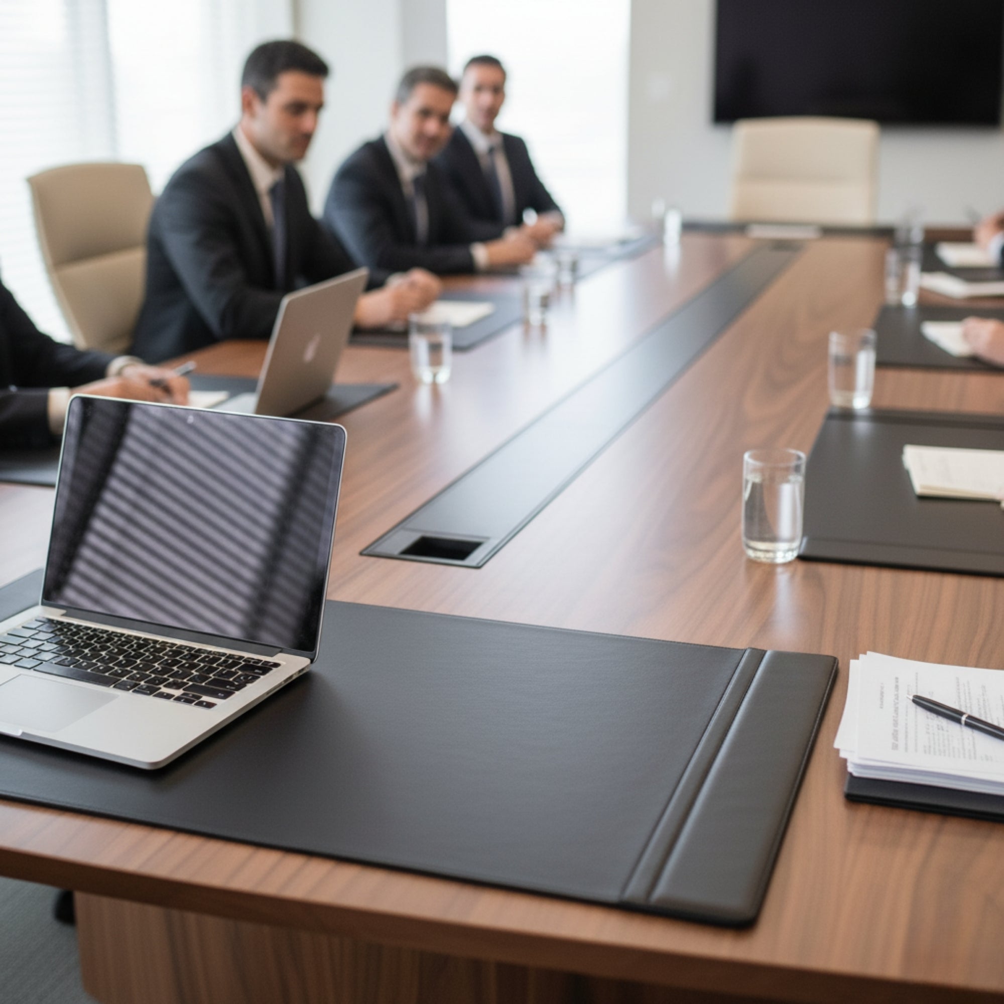 Black Leather 38" x 24" Side-Rail Desk Pad