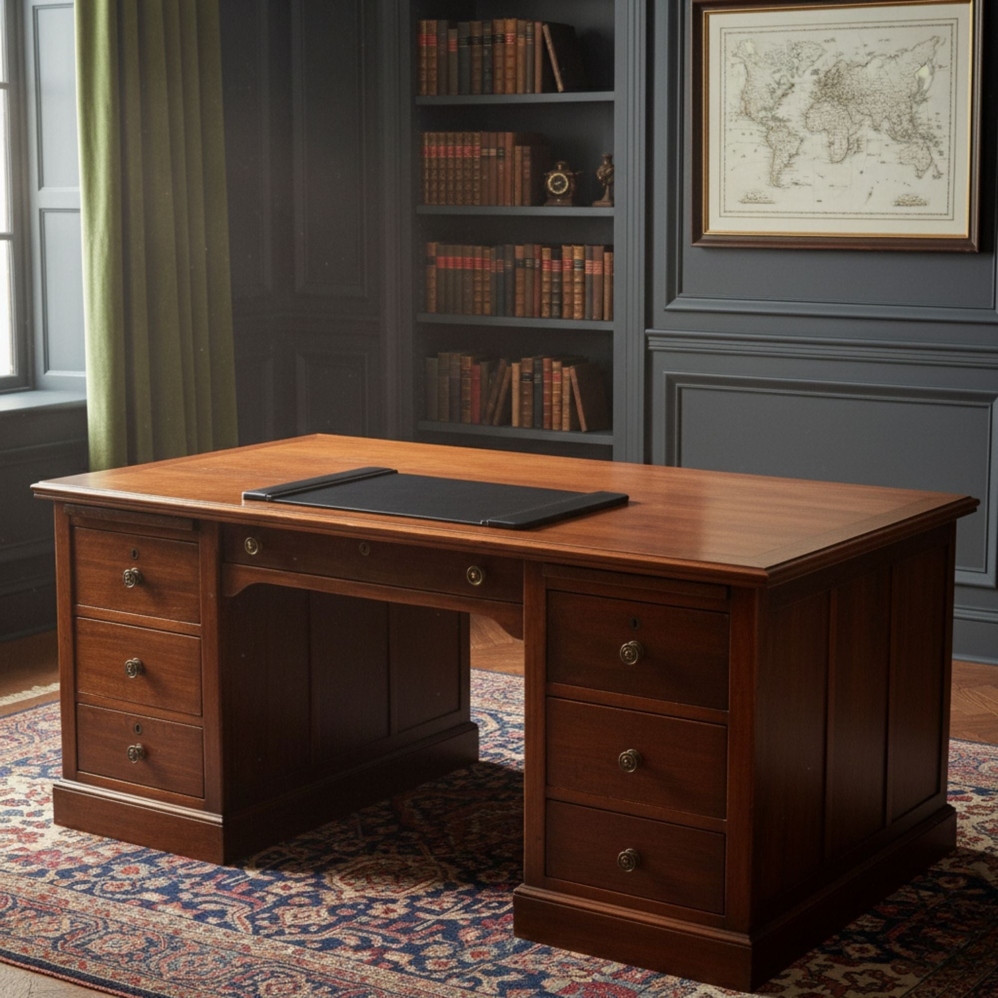 Black Leather 22" x 14" Side-Rail Desk Pad