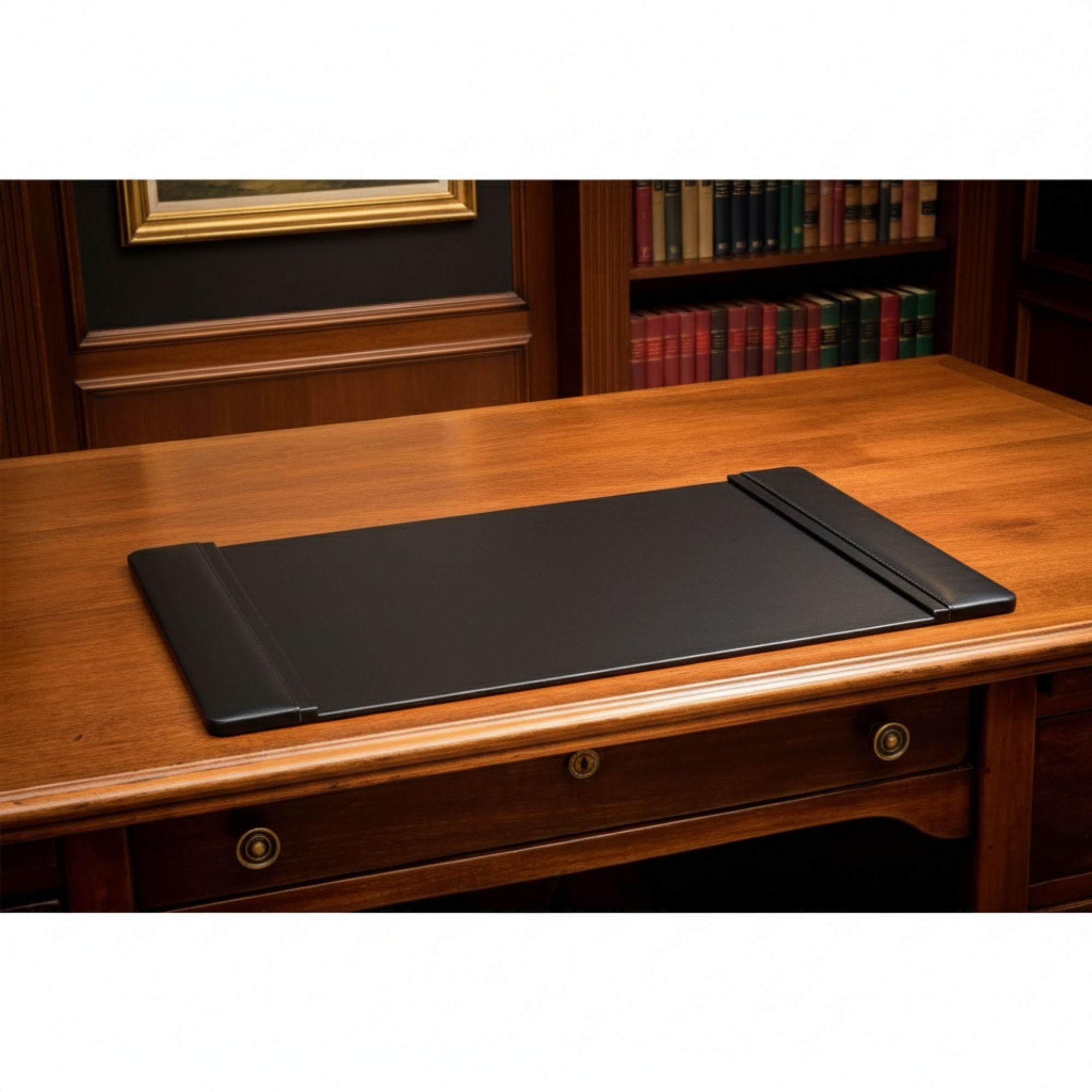 Black Leather 22" x 14" Side-Rail Desk Pad