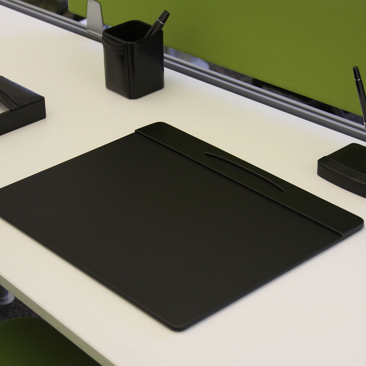 Black Leatherette Conference Pad with Top-Rail Pen Well, 17 x 14