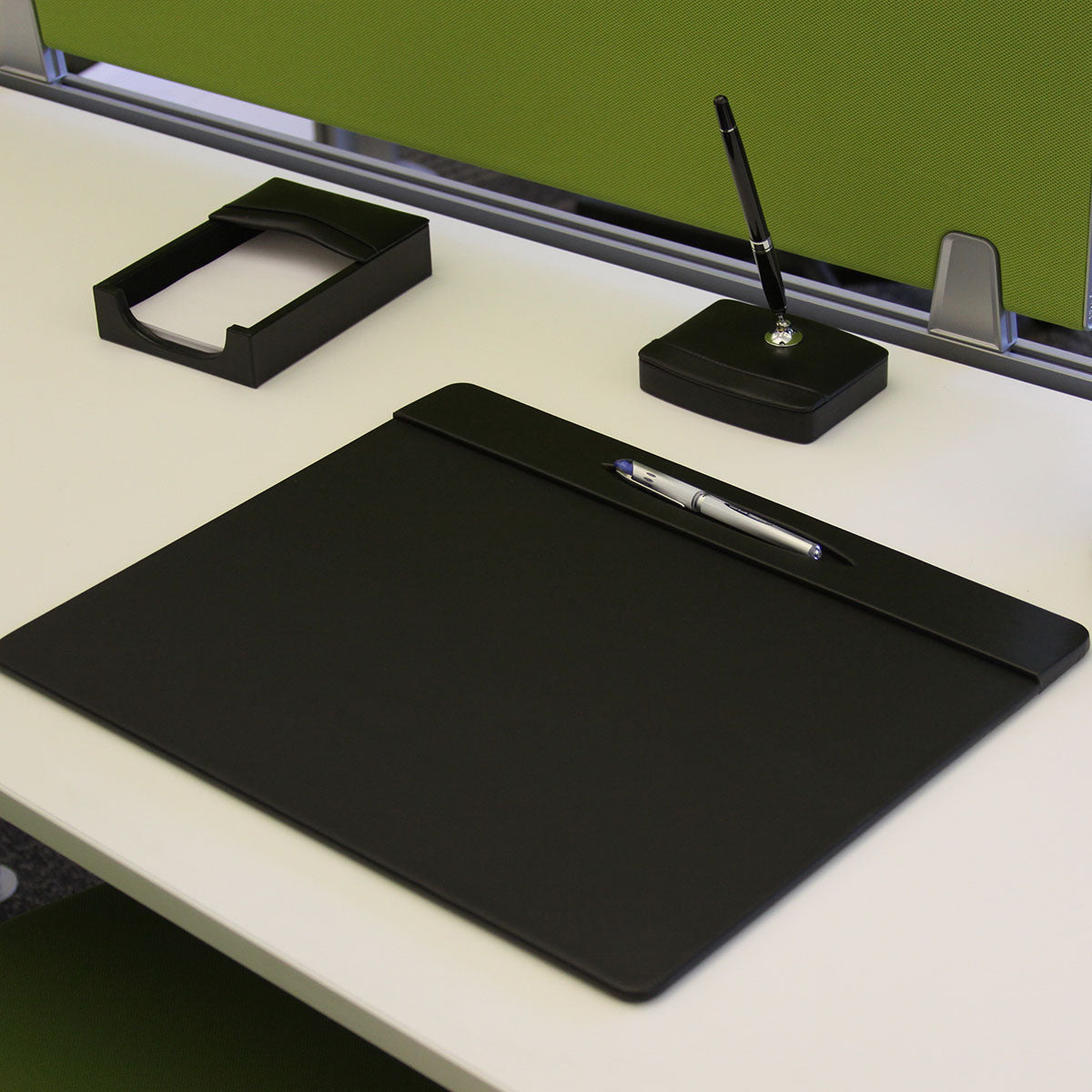 Black Leatherette Conference Pad with Top-Rail Pen Well, 17 x 14