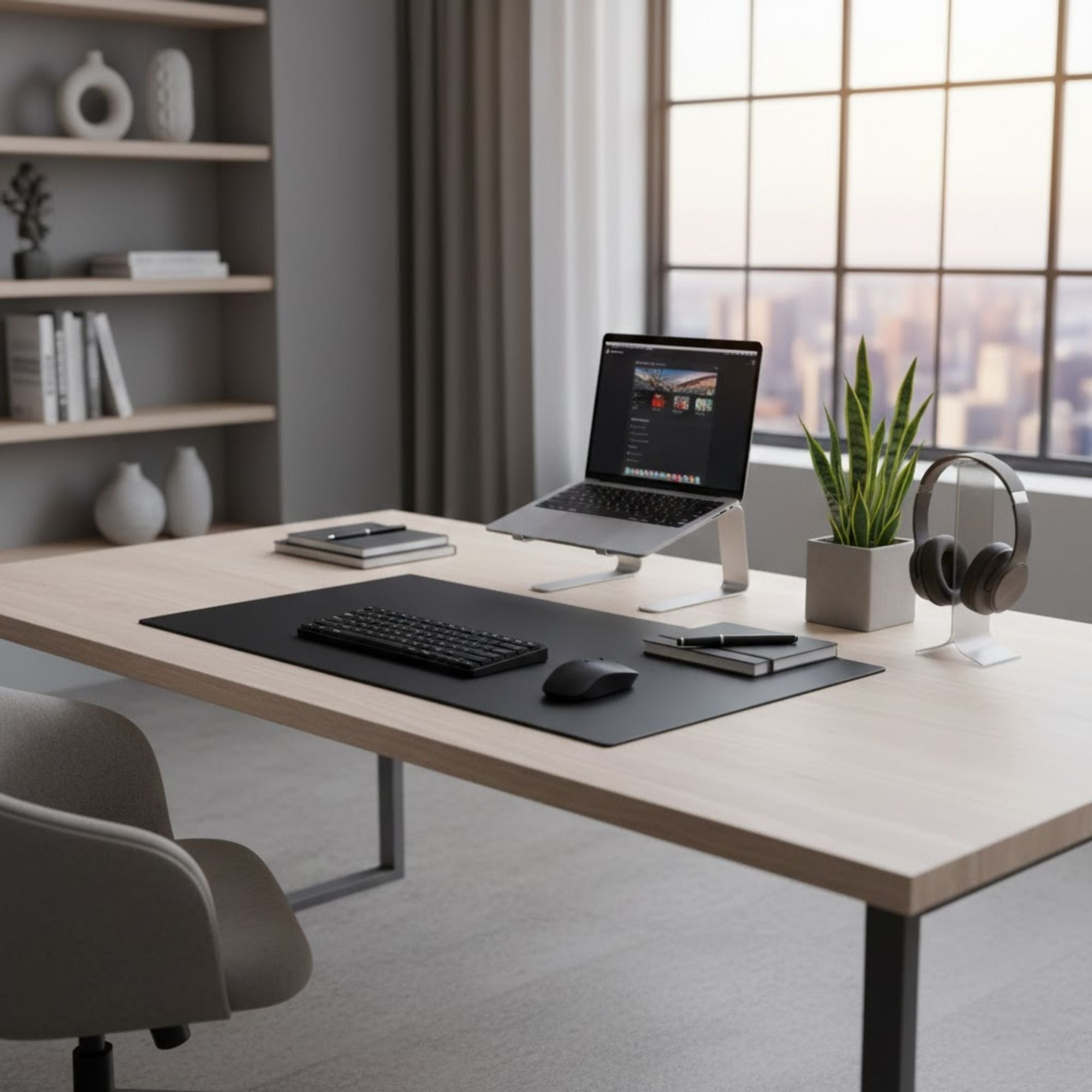 Black Leatherette 30" x 19" Desk Mat without Rails