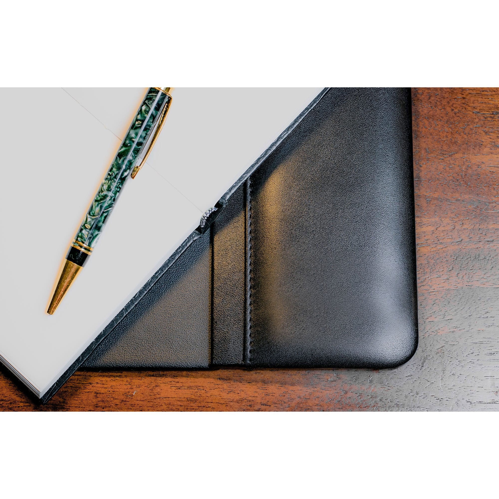 Black Leather Desk Pad w/ Calendar Insert, 25.5 x 17.25