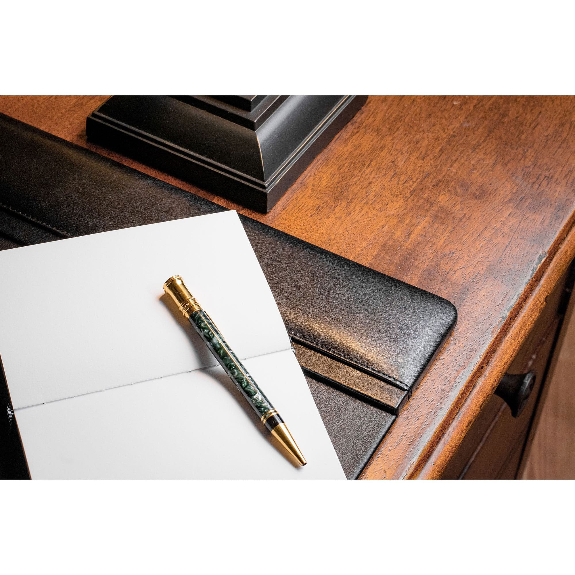 Black Leather Desk Pad w/ Calendar Insert, 25.5 x 17.25