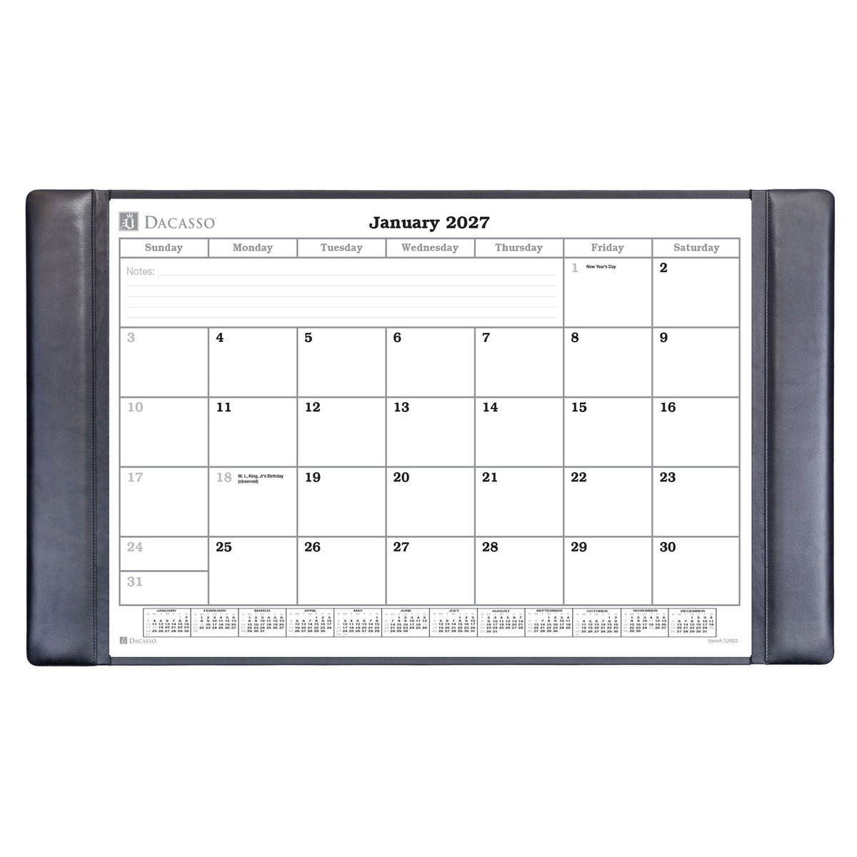 Black Leather Desk Pad w/ Calendar Insert, 34 x 20