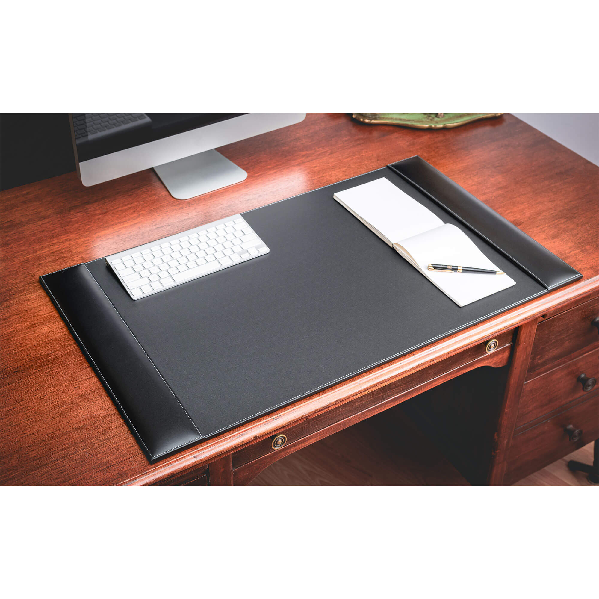 Rustic (Onyx) Black Leather Desk Pad w/ Calendar Insert, 34 x 20