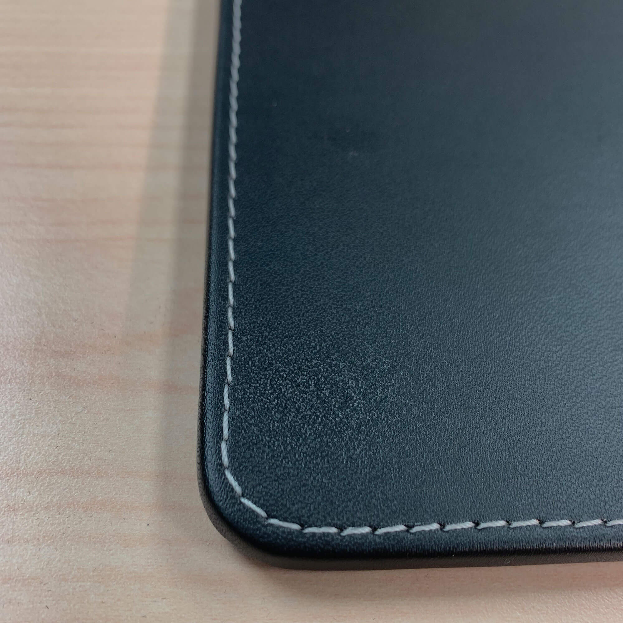 Black Leatherette 17 x 14 Conference Table Pad w/ White Stitching