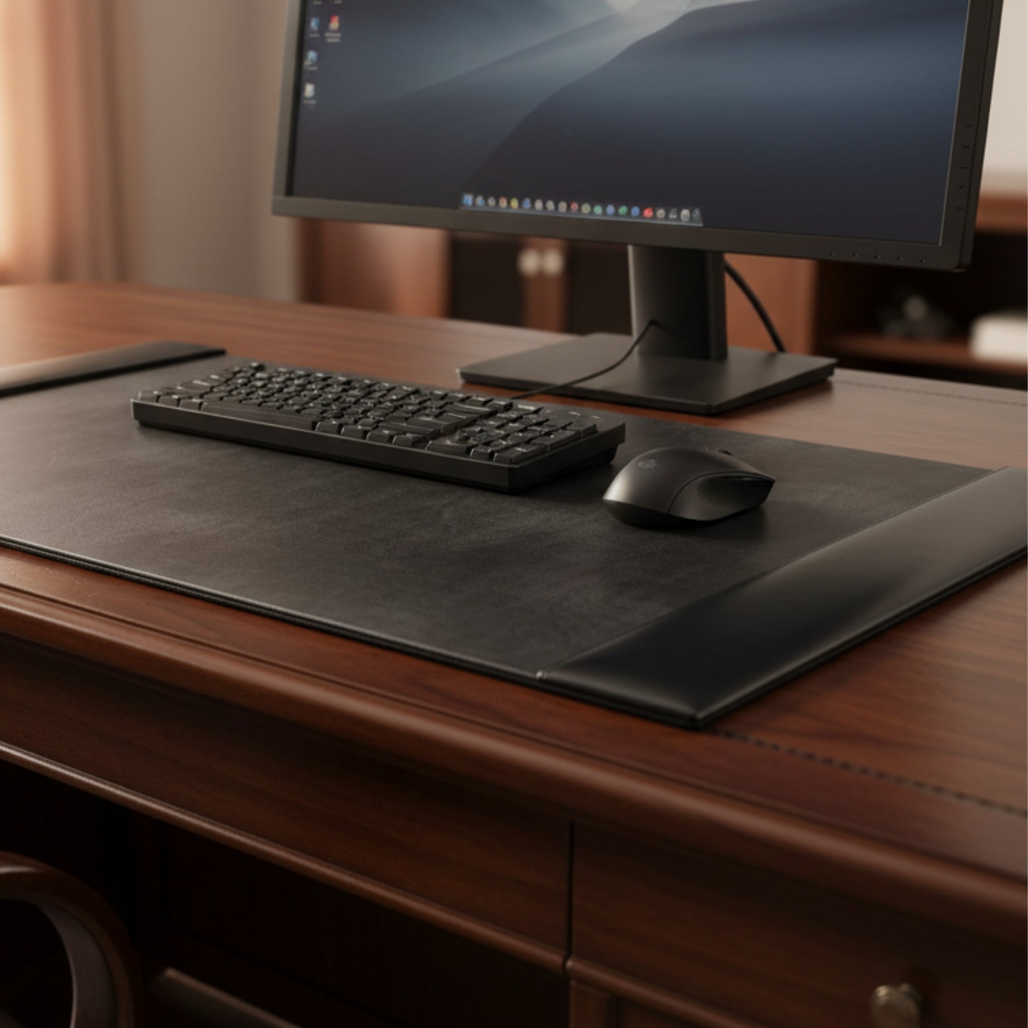 Black Bonded Leather 30" x 18" Desk Pad