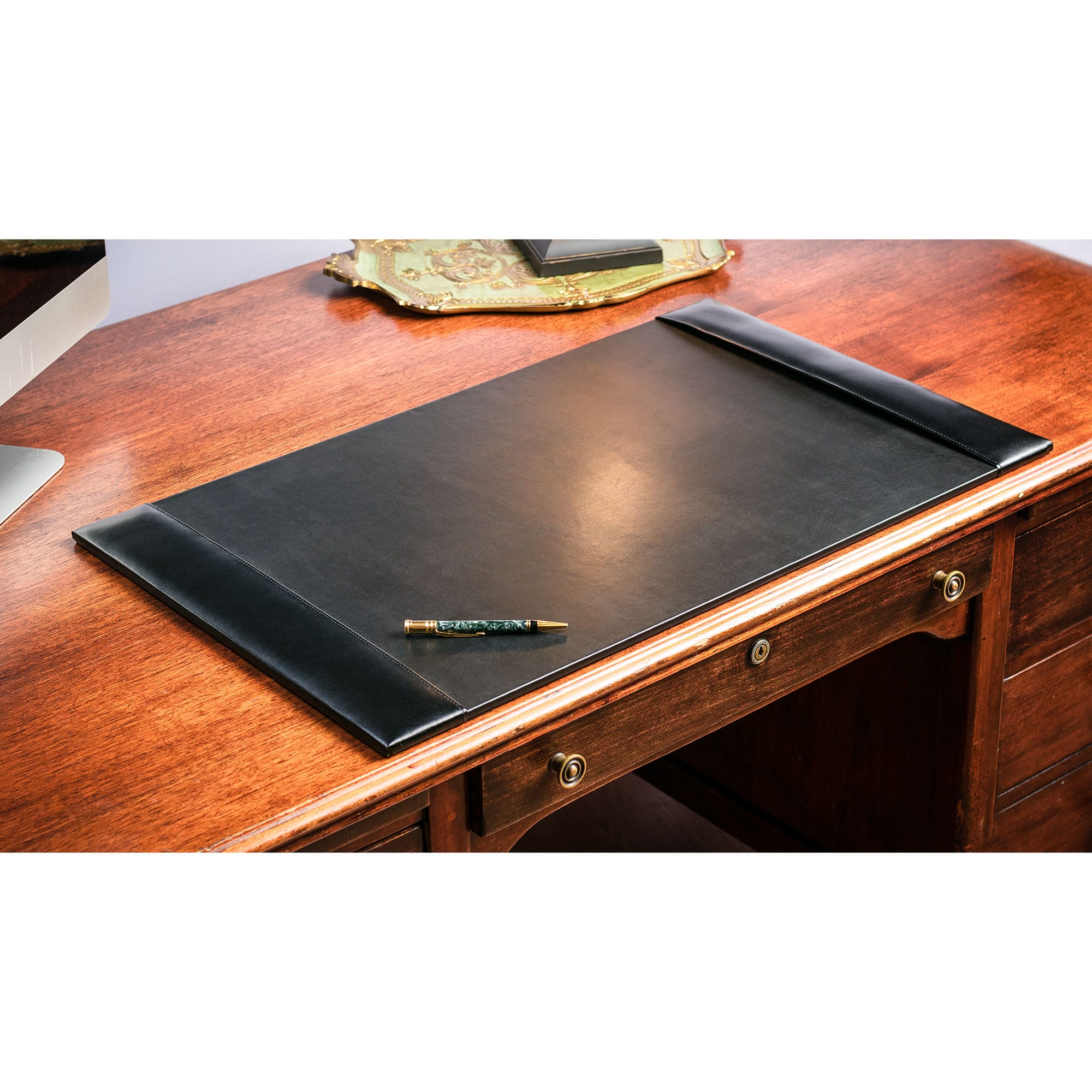Black Bonded Leather Desk Pad w/ Calendar Insert, 30 x 18