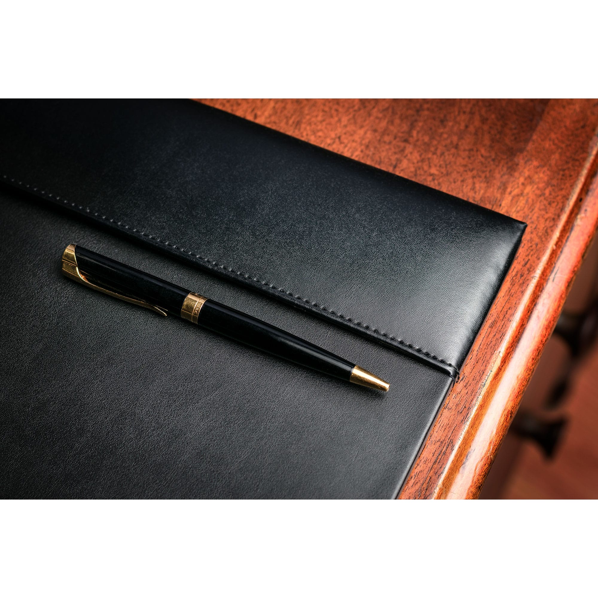 Black Bonded Leather Desk Pad w/ 2025 Calendar Insert, 30 x 18