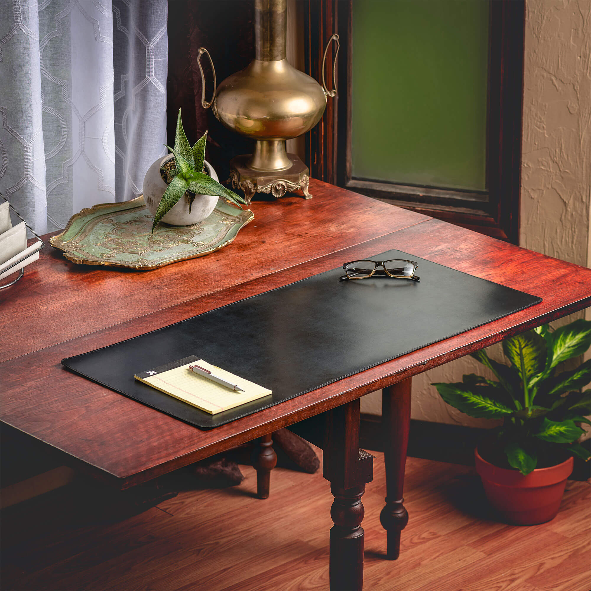 Black Bonded Leather 32" x 15" No Core Rollable Desk Mat/Pad