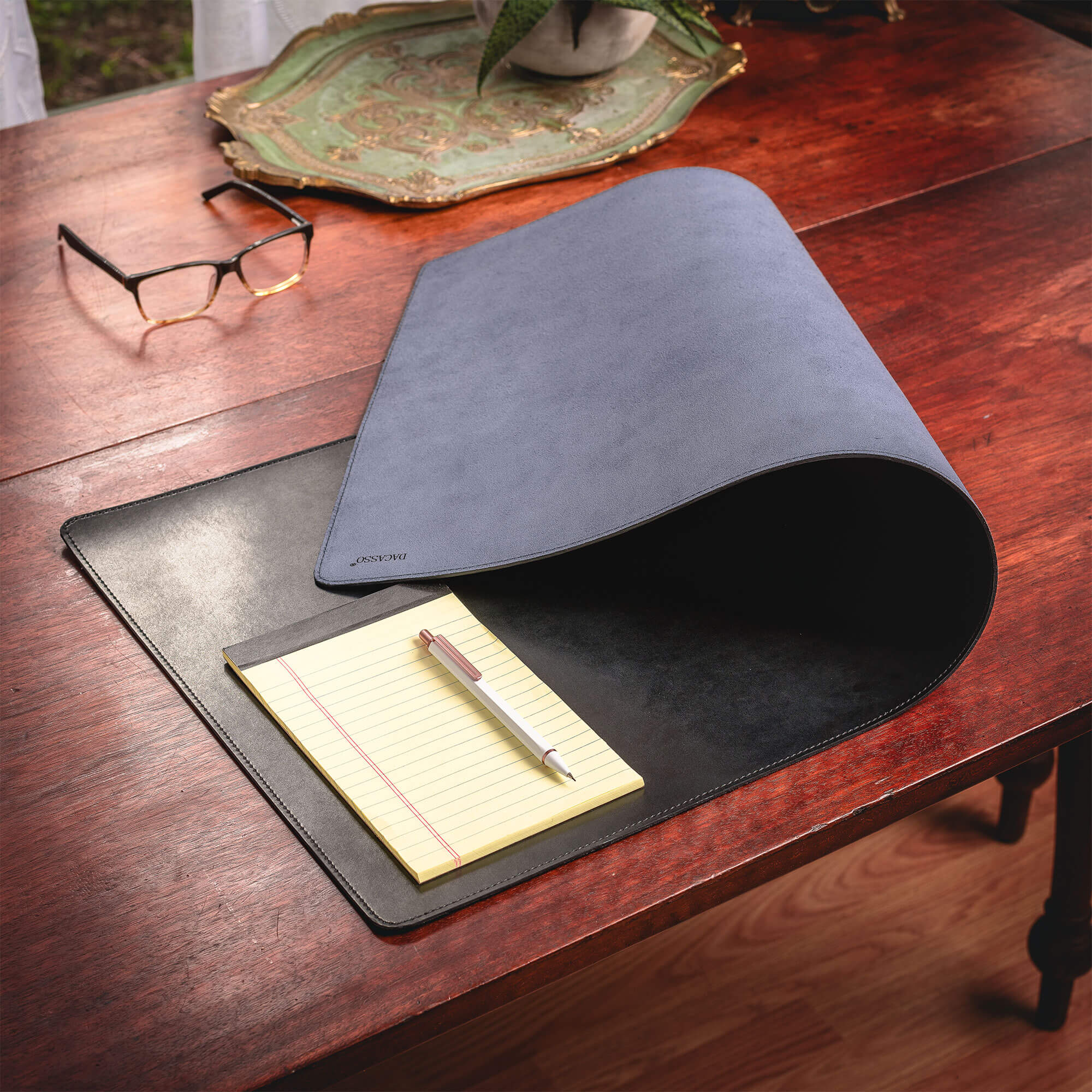 Black Bonded Leather 32" x 15" No Core Rollable Desk Mat/Pad