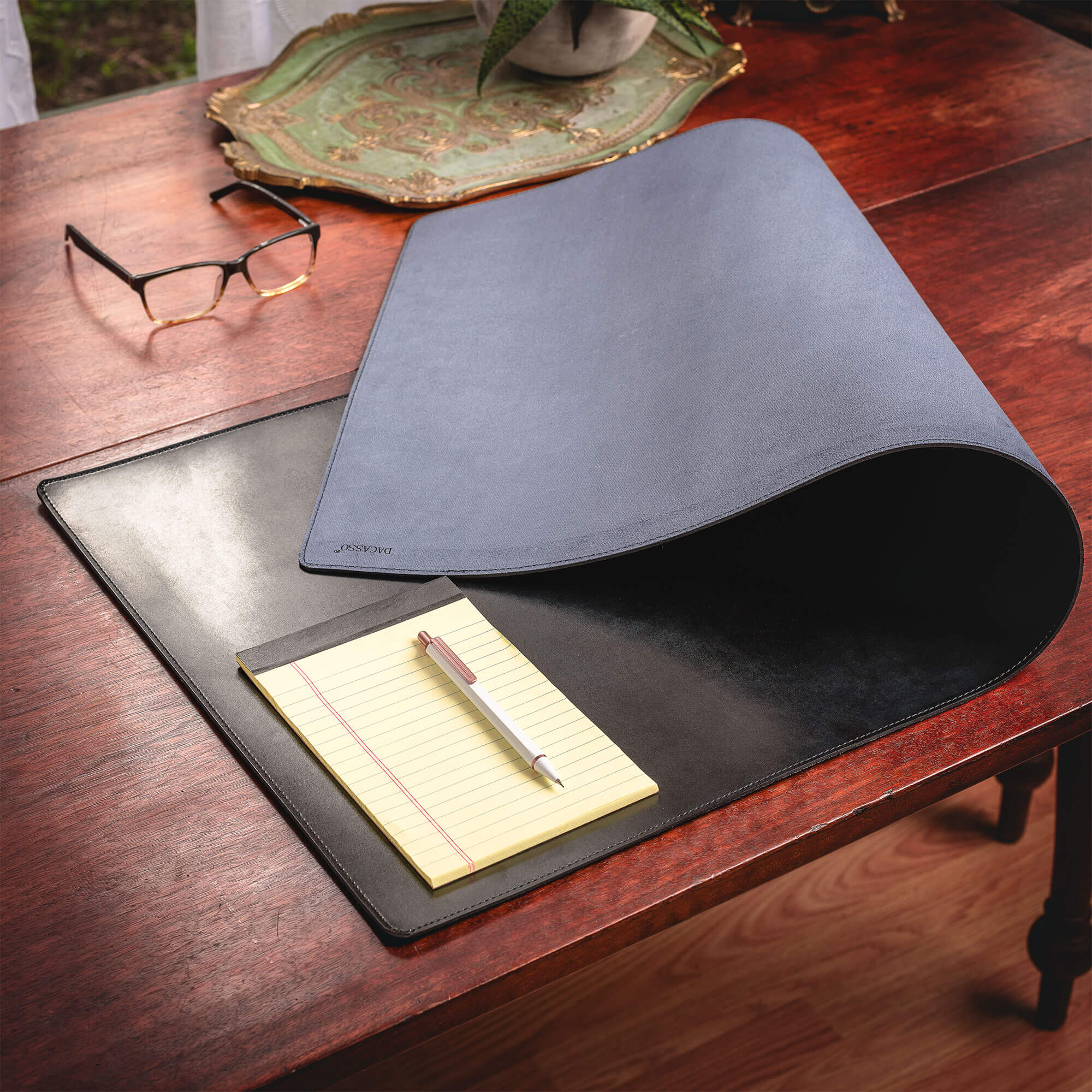 Black Bonded Leather 36" x 17" No Core Rollable Desk Mat/Pad