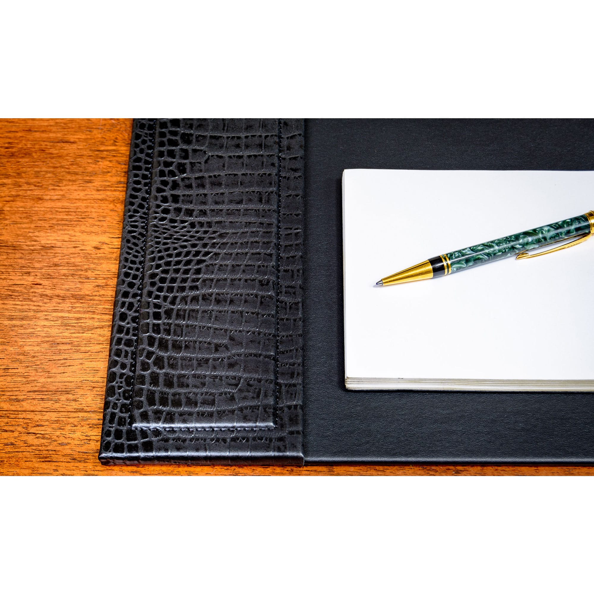 Black Crocodile Embossed Leather 34" x 20" Side-Rail Desk Pad