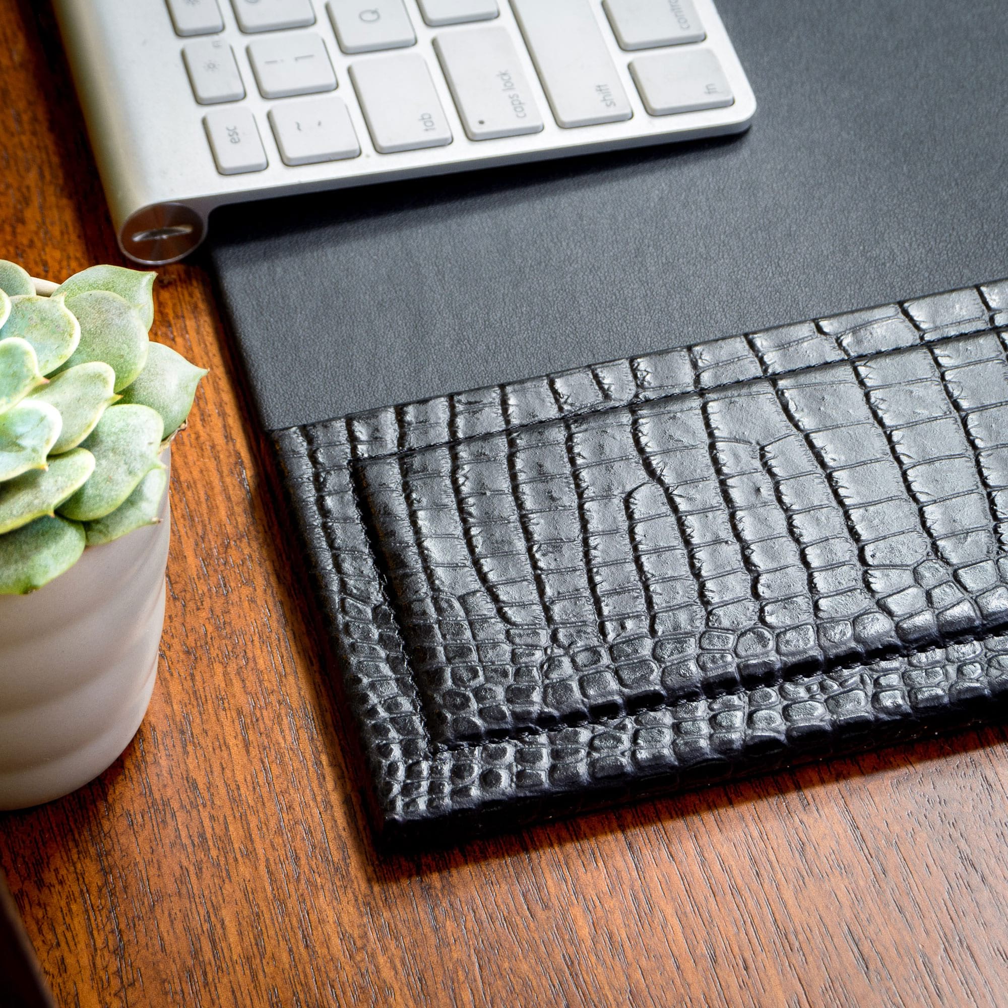 Black Crocodile Embossed Leather 34" x 20" Side-Rail Desk Pad