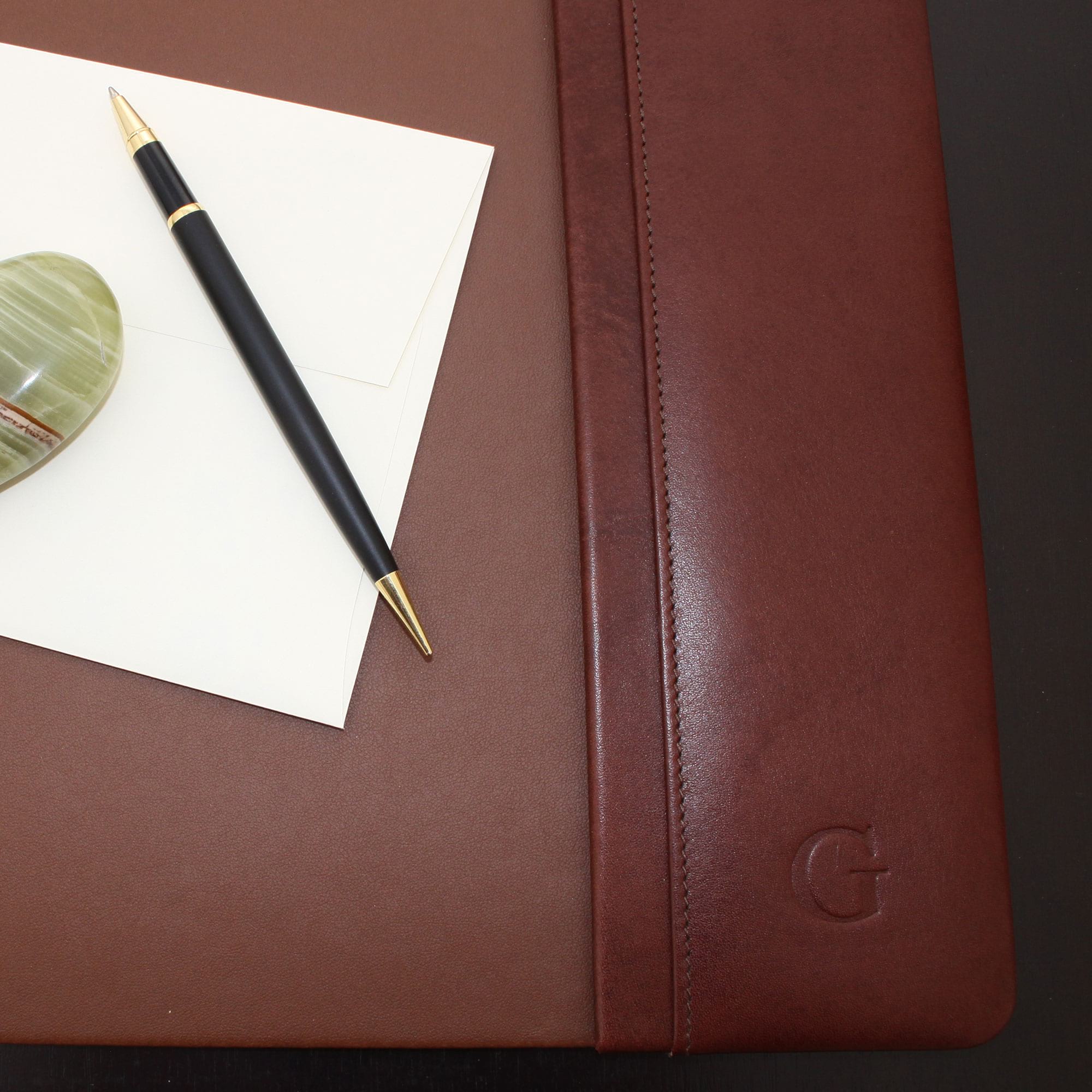 Mocha Leather 34" x 20" Side-Rail Desk Pad