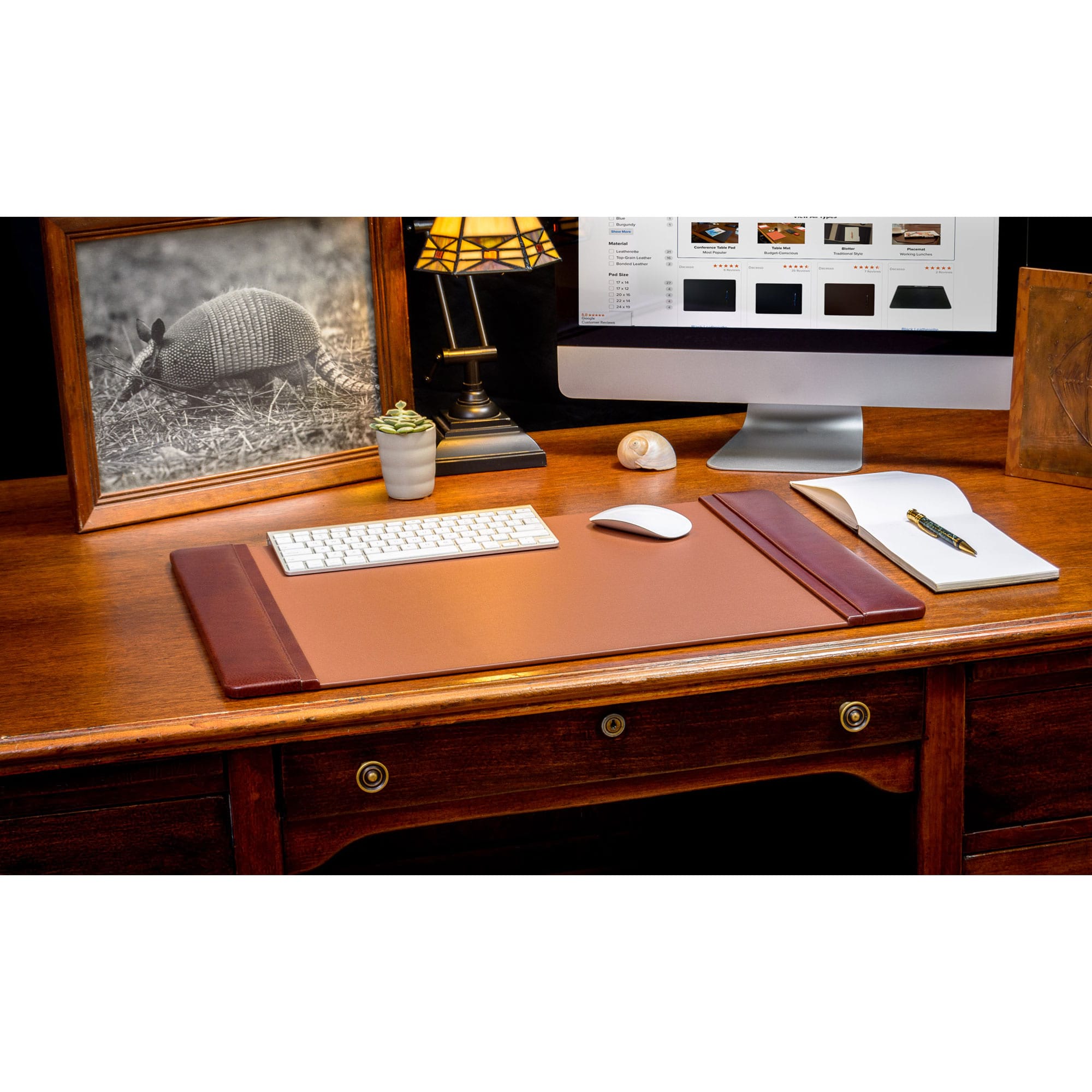 Mocha Leather 25.5" x 17.25" Side-Rail Desk Pad