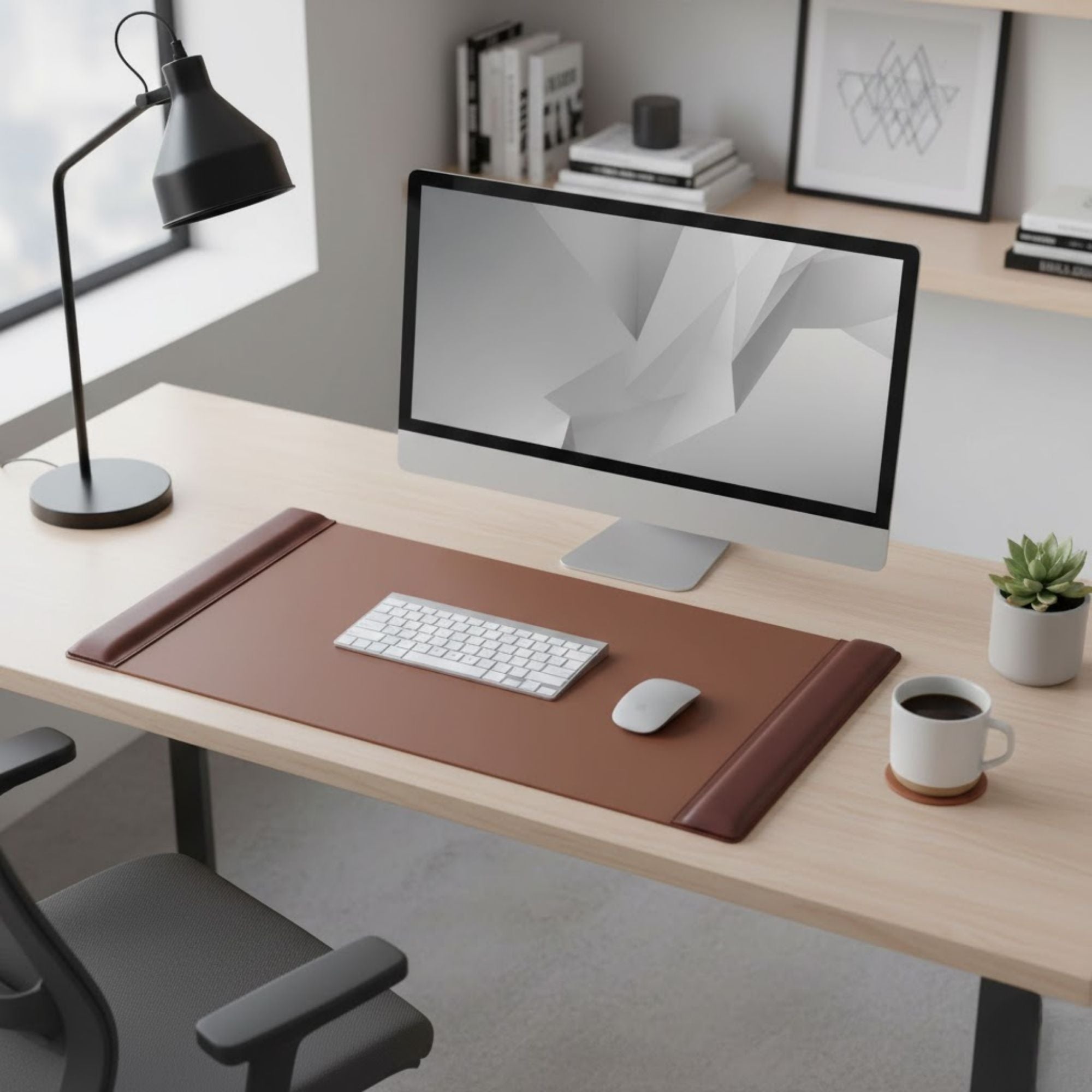 Mocha Leather 25.5" x 17.25" Side-Rail Desk Pad