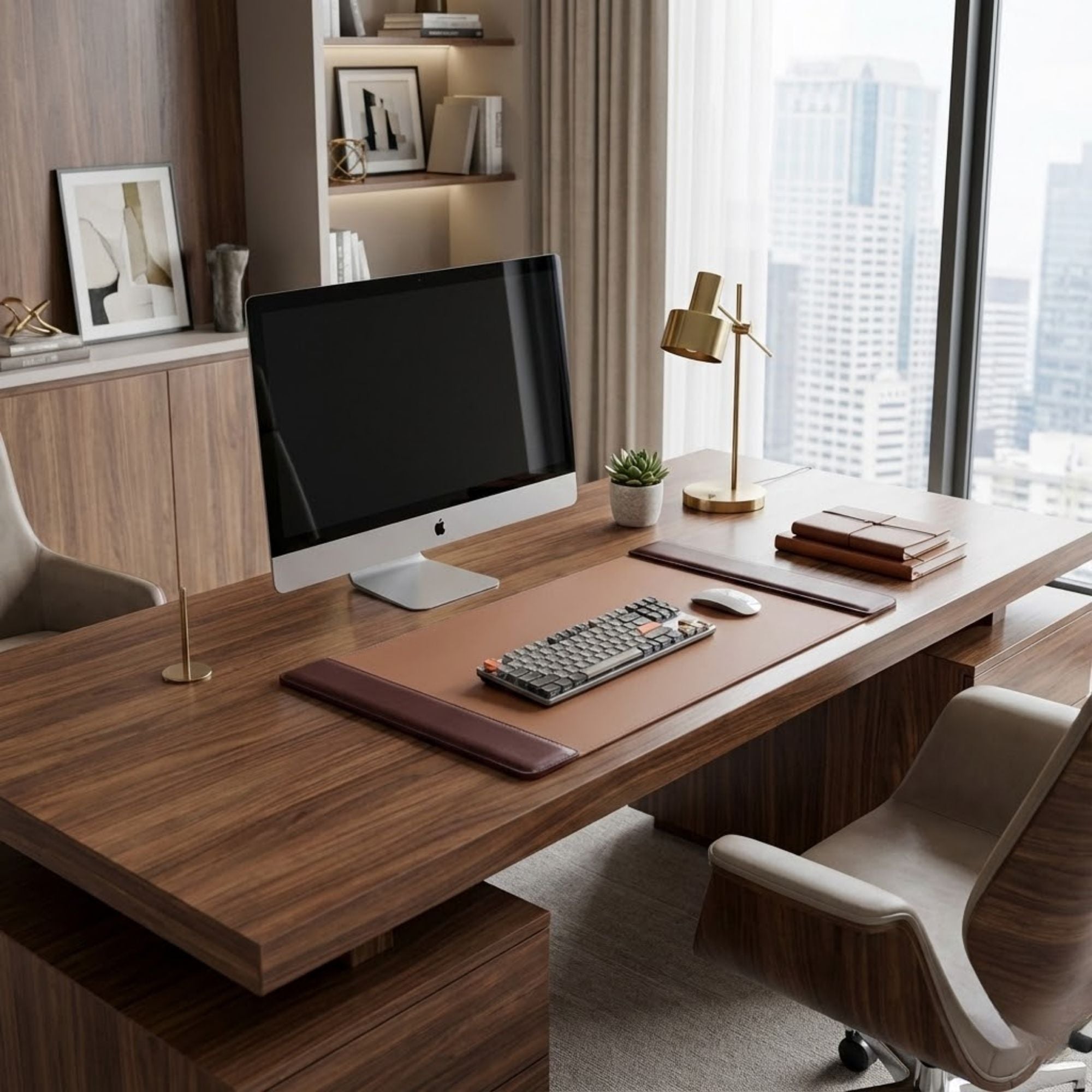 Mocha Leather 25.5" x 17.25" Side-Rail Desk Pad